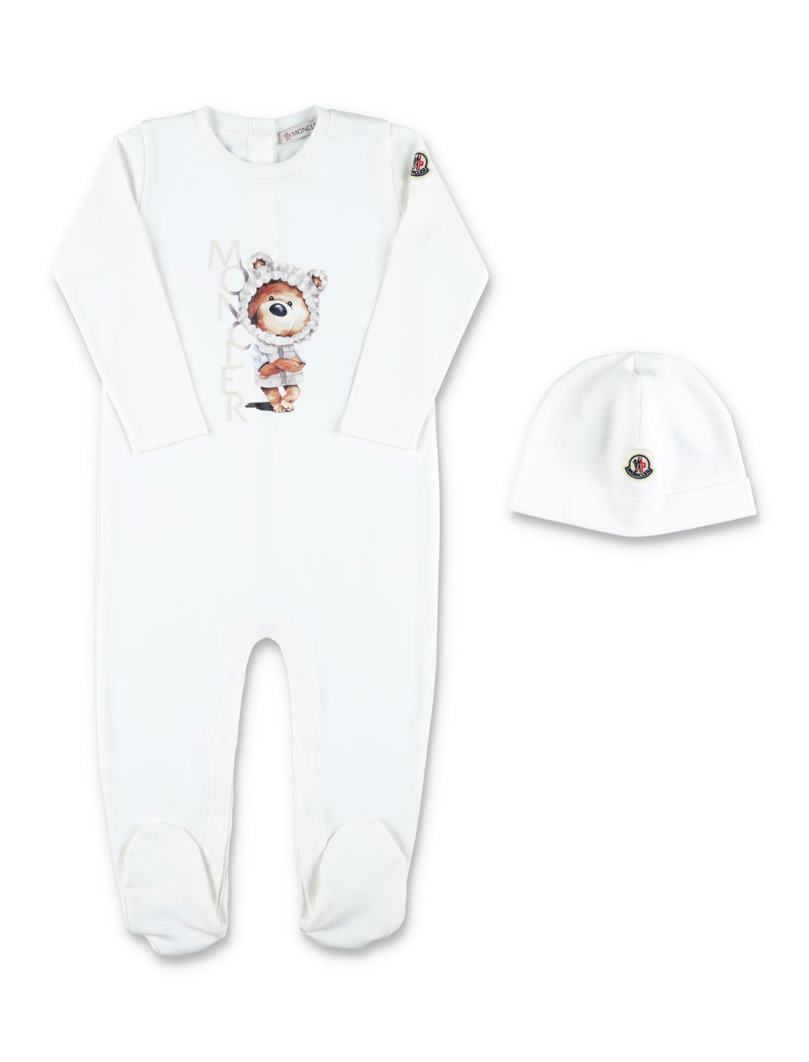 Moncler Babies' Jumpsuit And Hat Set In White