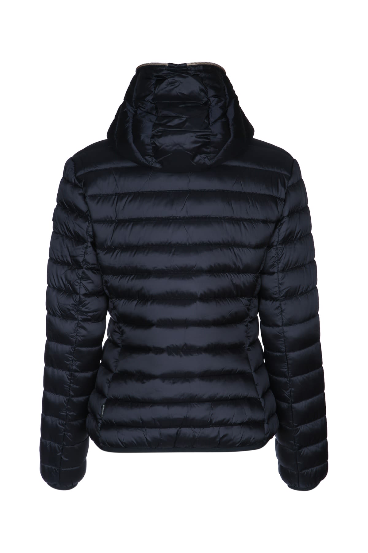 Save The Duck 'alexis' Blue Hooded Down Jacket With Tonal Logo Print In Shiny Nylon Woman In Blueblack