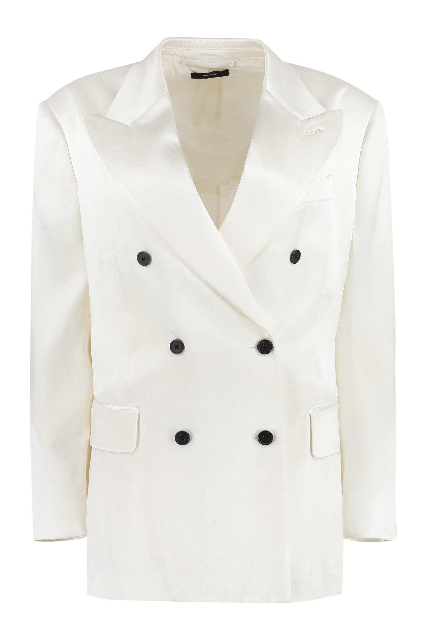 Tom Ford Fluid Double-breasted Satin Blazer In Ivory
