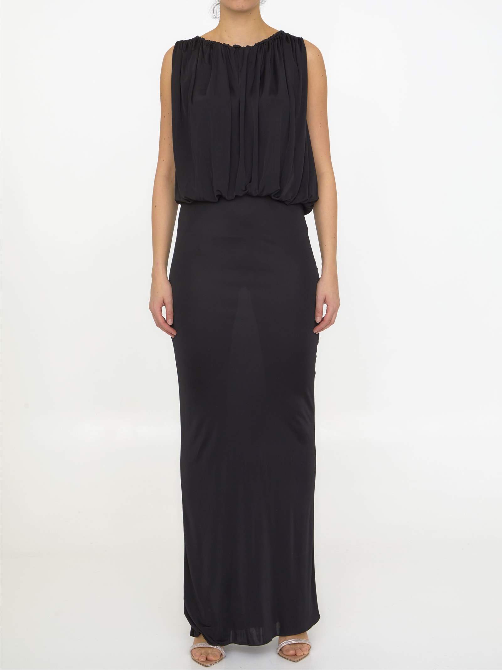 Shop Saint Laurent Long Dress In Shiny Jersey In Black
