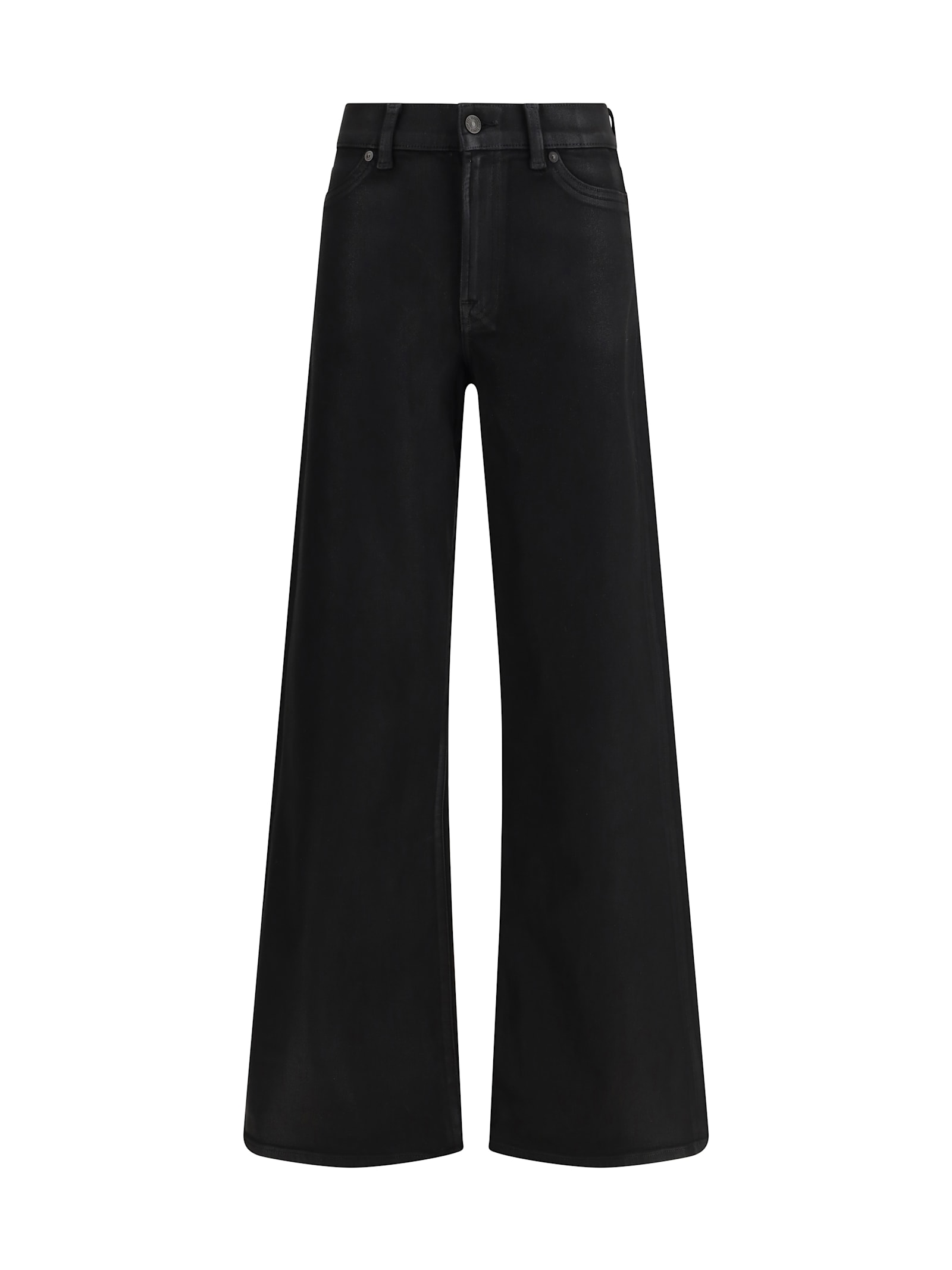 7 For All Mankind Womens Coated Black Lotta Wide-leg Stretch-denim Jeans In Black