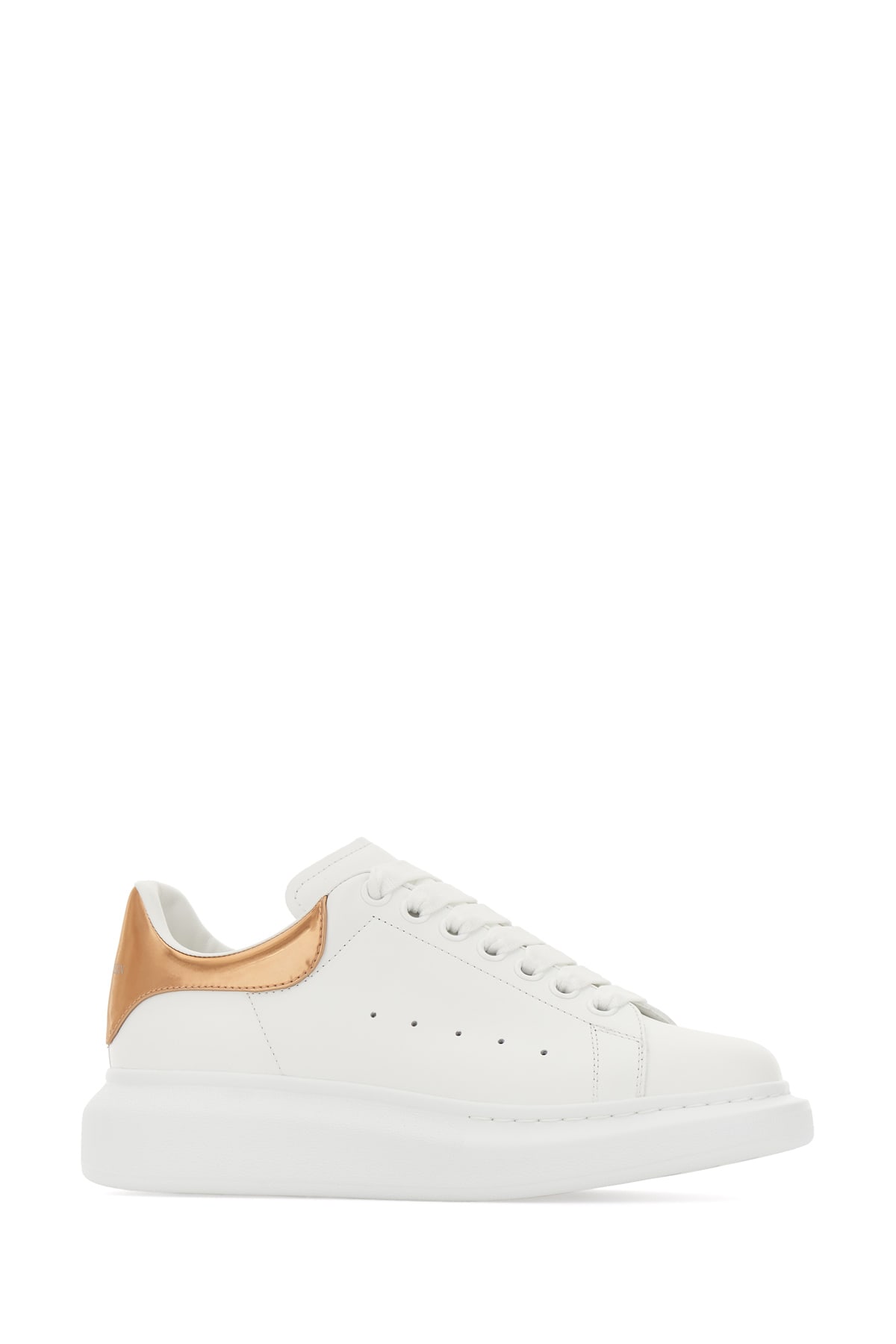 Shop Alexander Mcqueen White Leather Sneakers With Yellow Gold Leather Heel In White Rose Gold