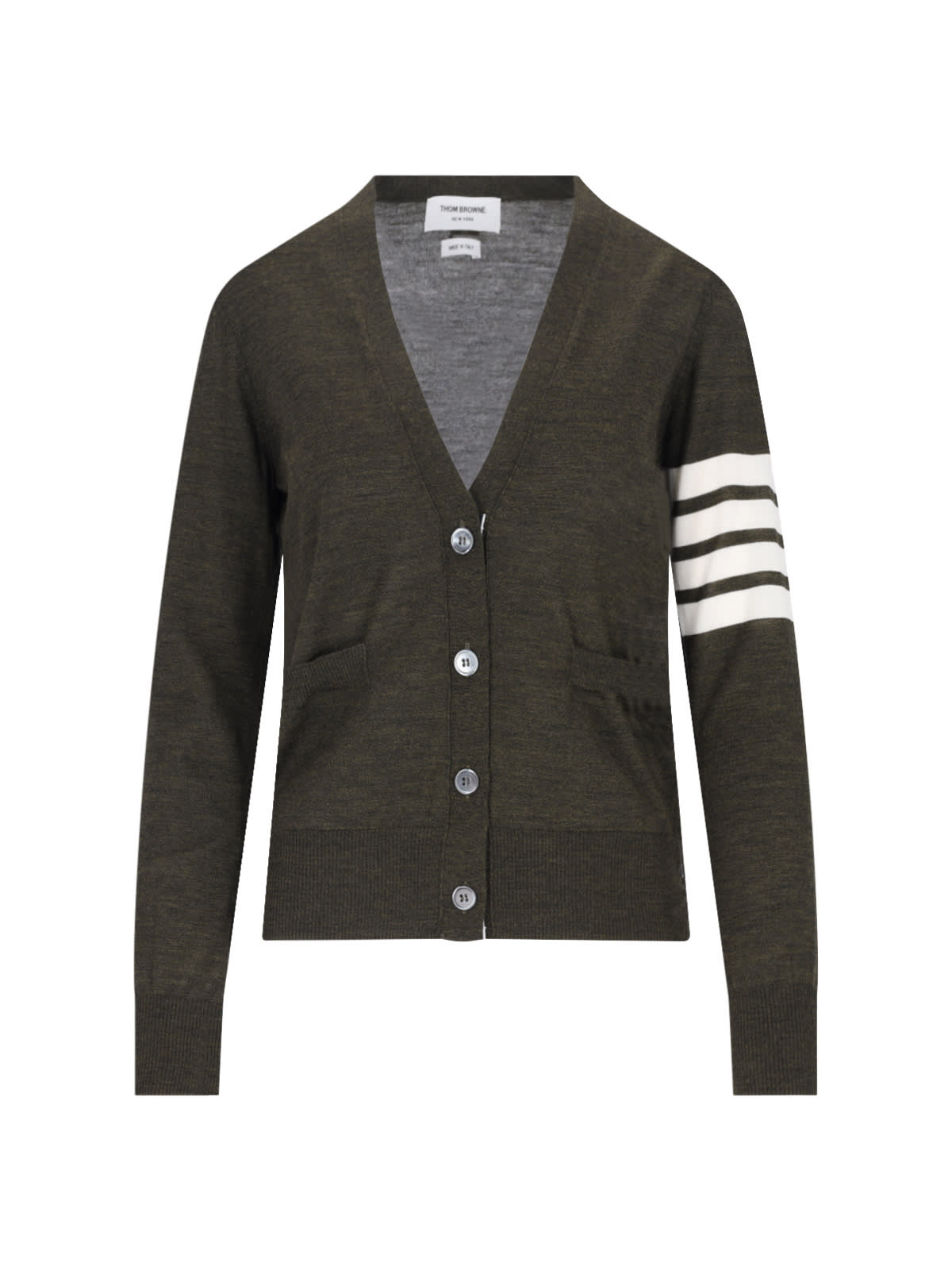 Shop Thom Browne 4-bar V-neck Cardigan In Green