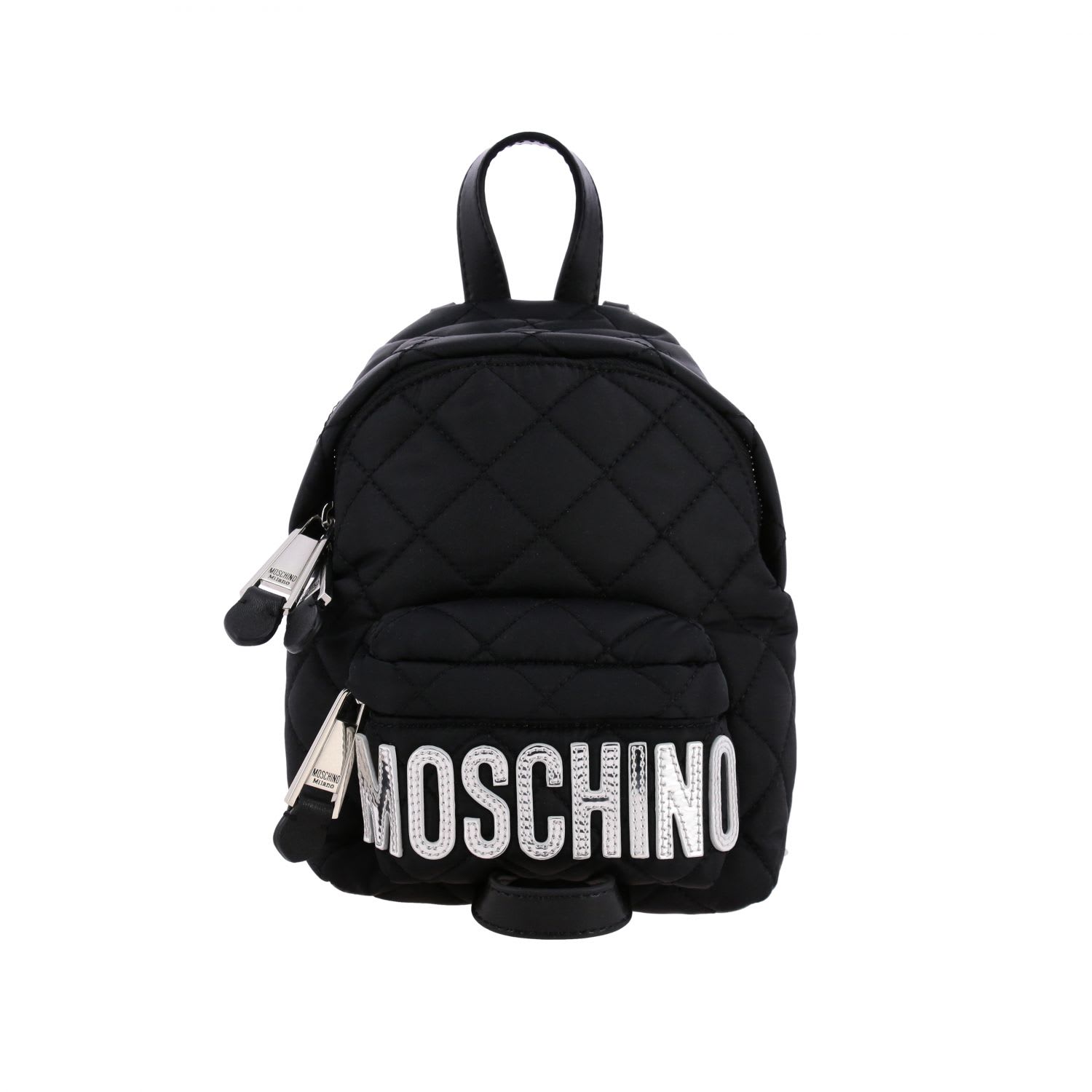 Moschino Couture Nylon Backpack With Maxi Laminated Logo In Black