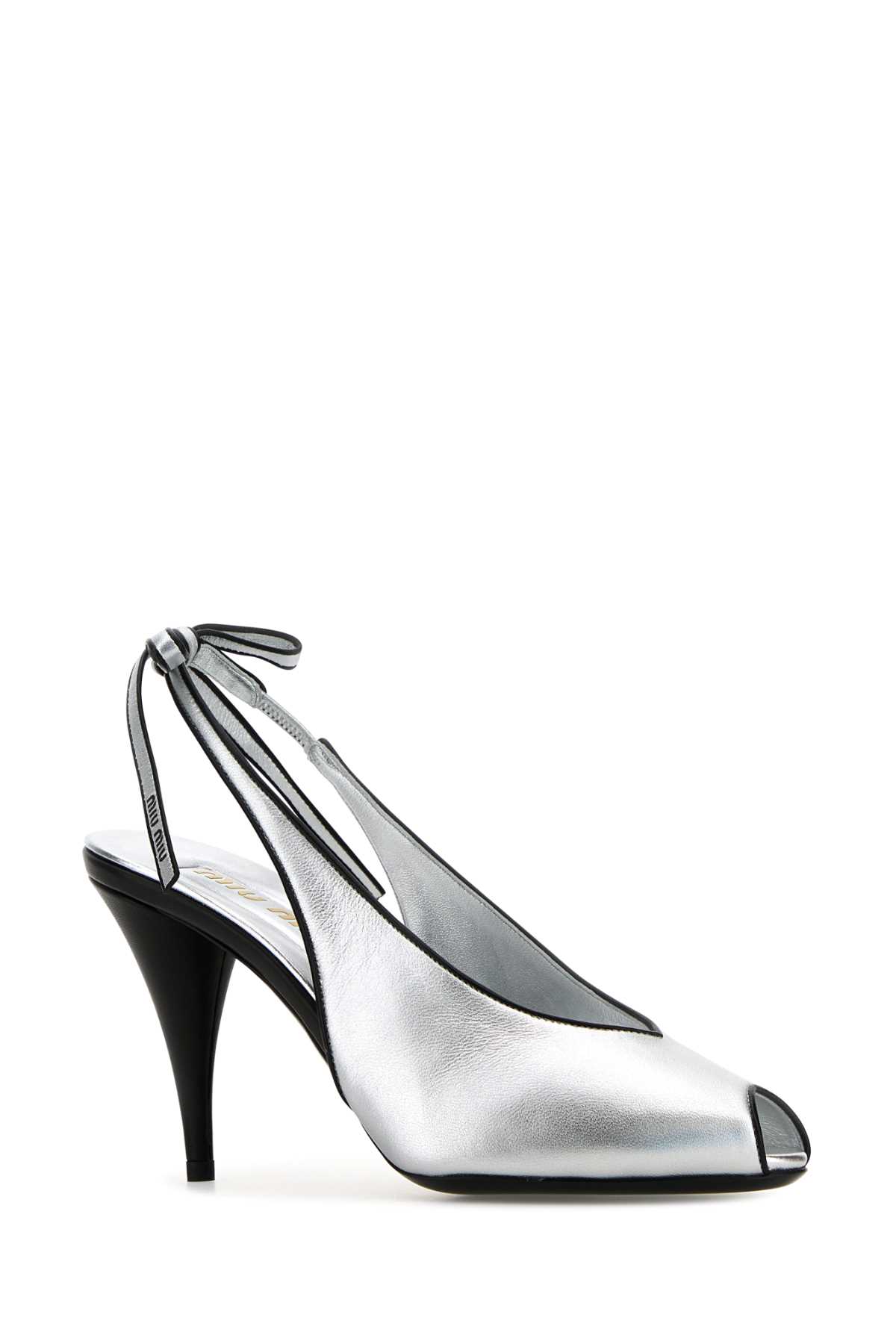 Miu Miu Metallic Leather Peep Toe Sandals