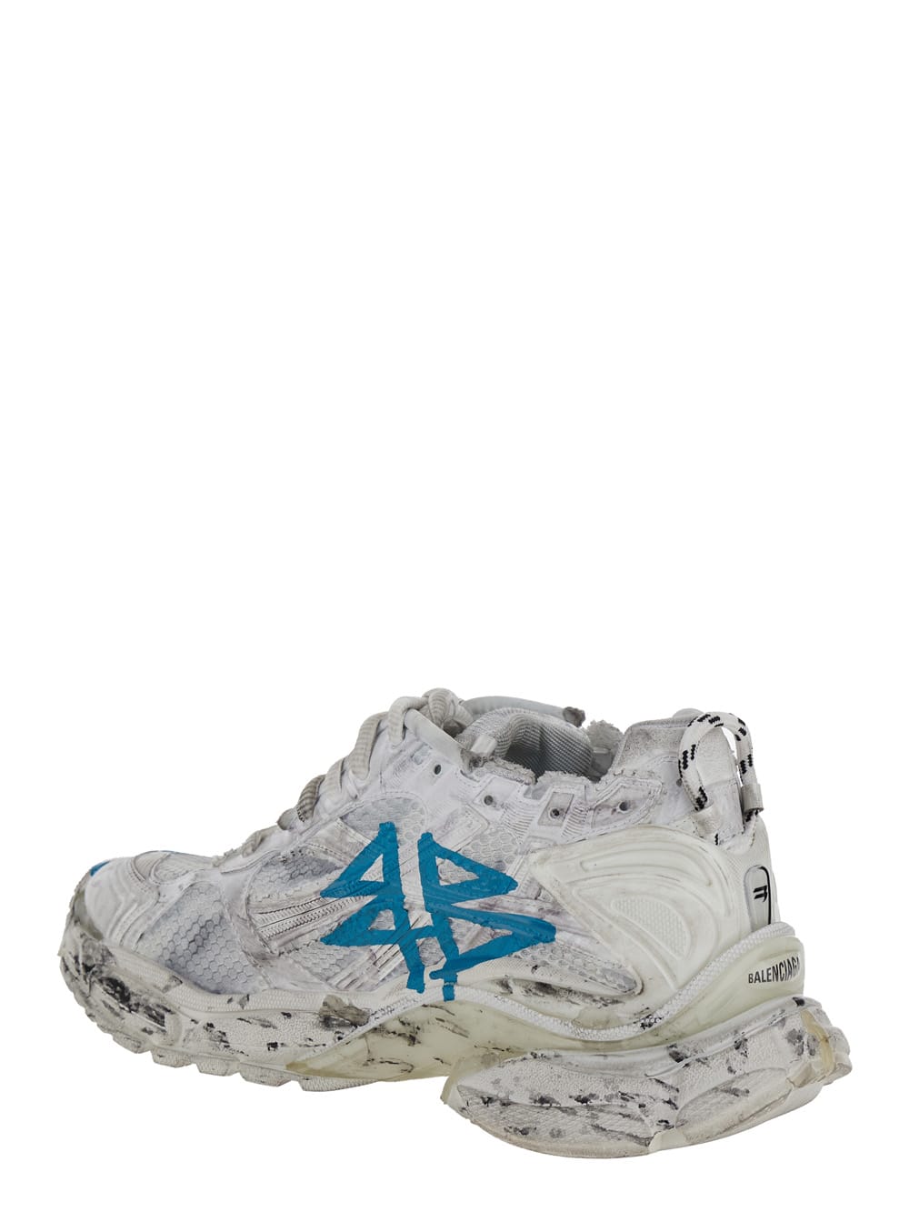 Shop Balenciaga Graffiti White And Blue Runner Sneakers In Mesh And Nylon Man