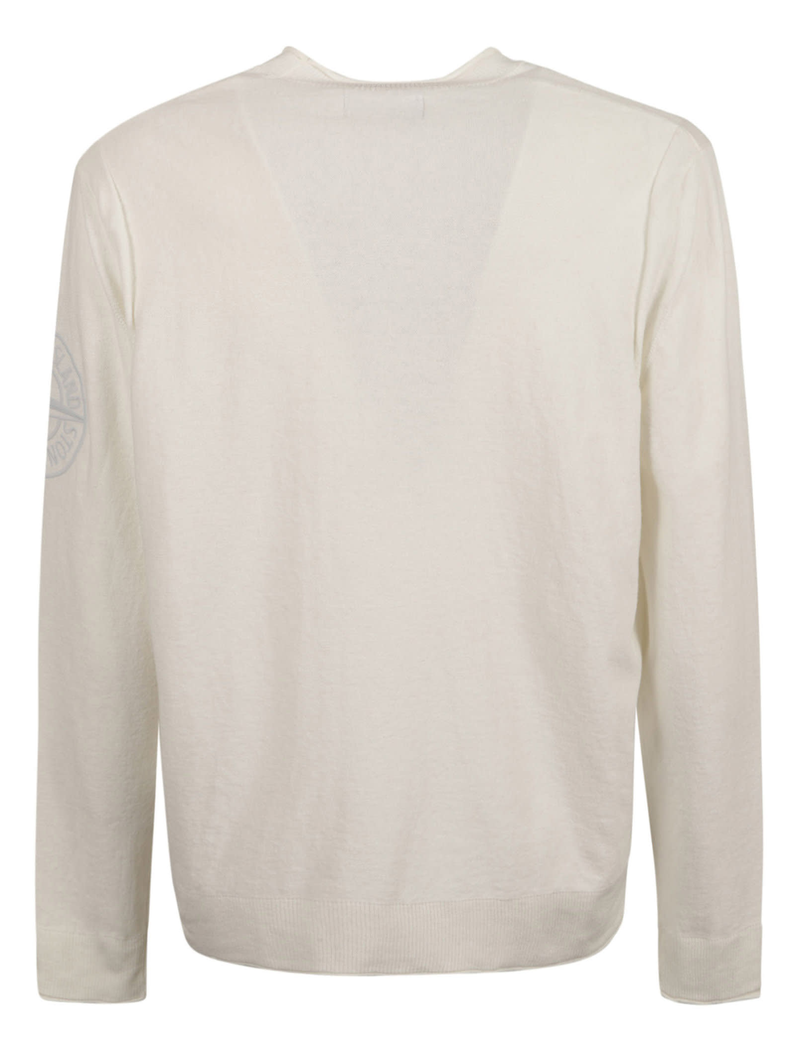 Shop Stone Island Logo Print Rib Trim Sweatshirt In White