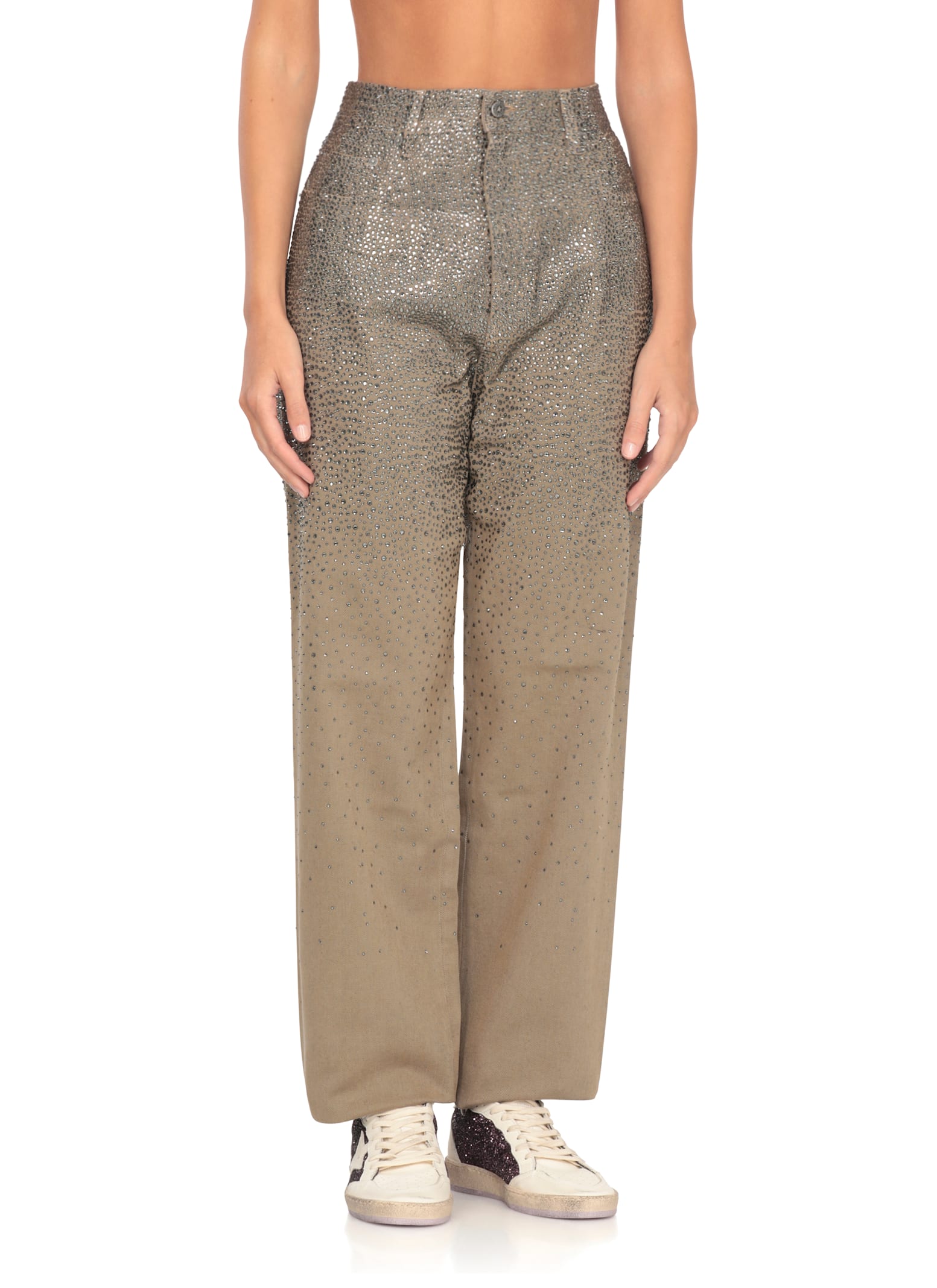 Golden Goose Straight-leg Pants With Gradient Crystal Embellishment In Animal Print