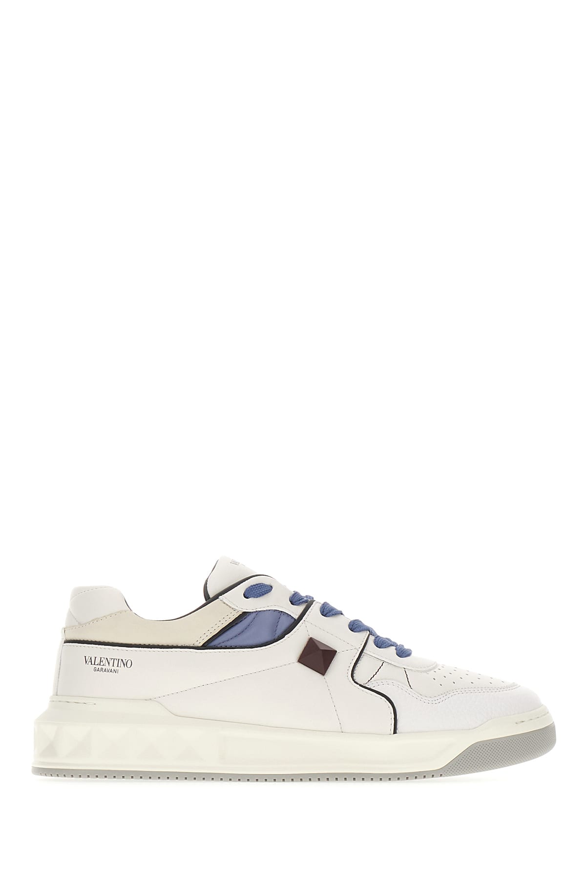 VALENTINO GARAVANI WHITE NAPPA LEATHER ONE STUD SNEAKERS