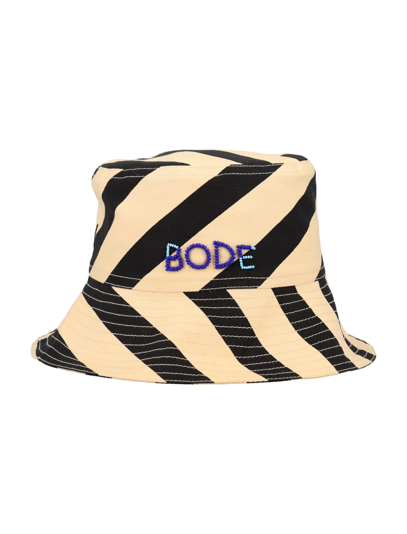 Bode Domino Stripe Bucket Hat In Ecru Black