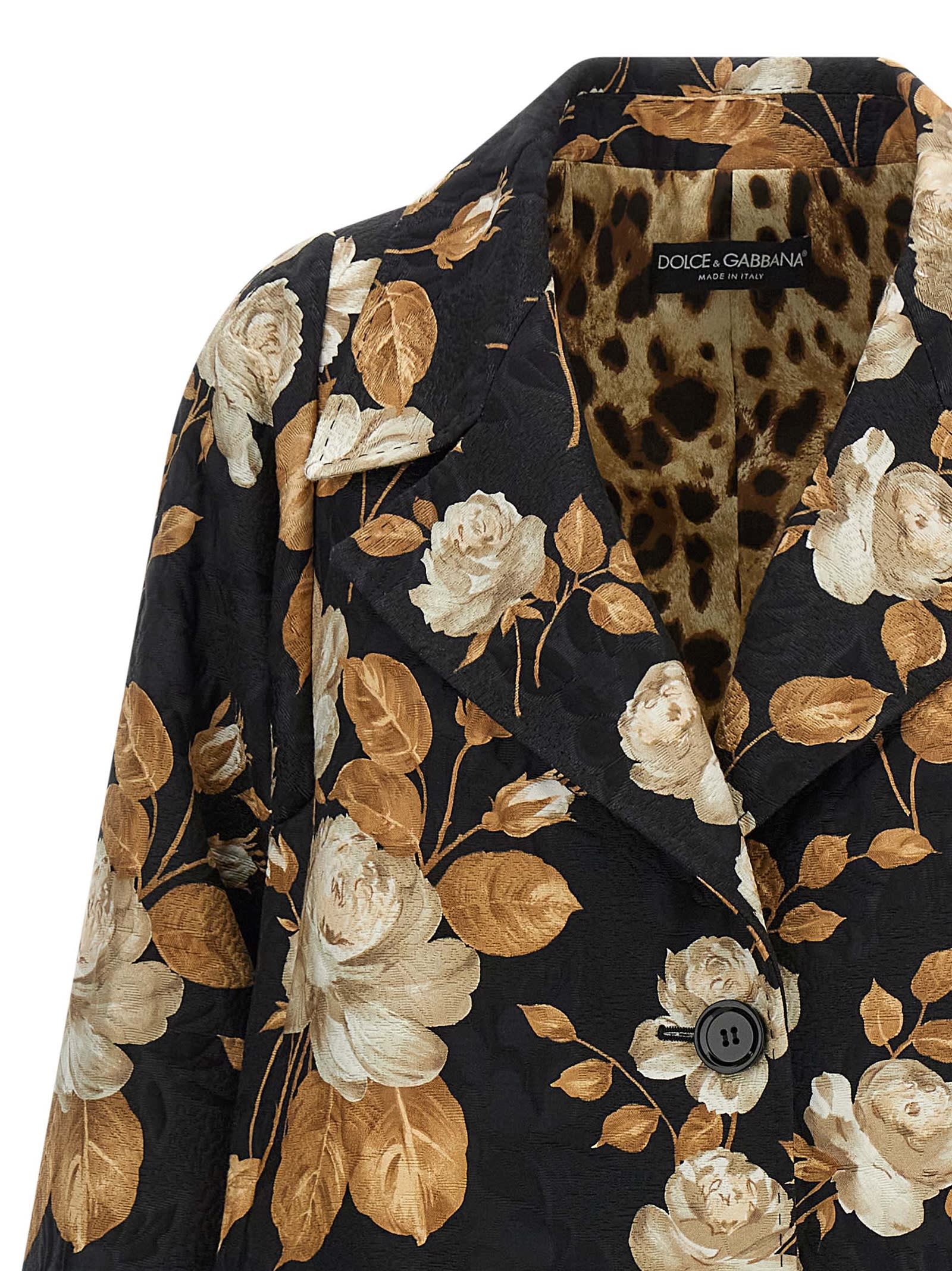 Dolce & Gabbana Embroidered Floral Pattern Coat With Long Sleeves In Multi