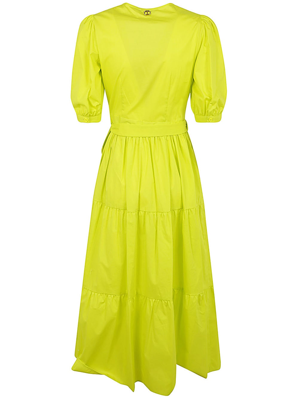 Shop Twinset Baloon Sleeve Belted Dress With Flounce In Led Yellow