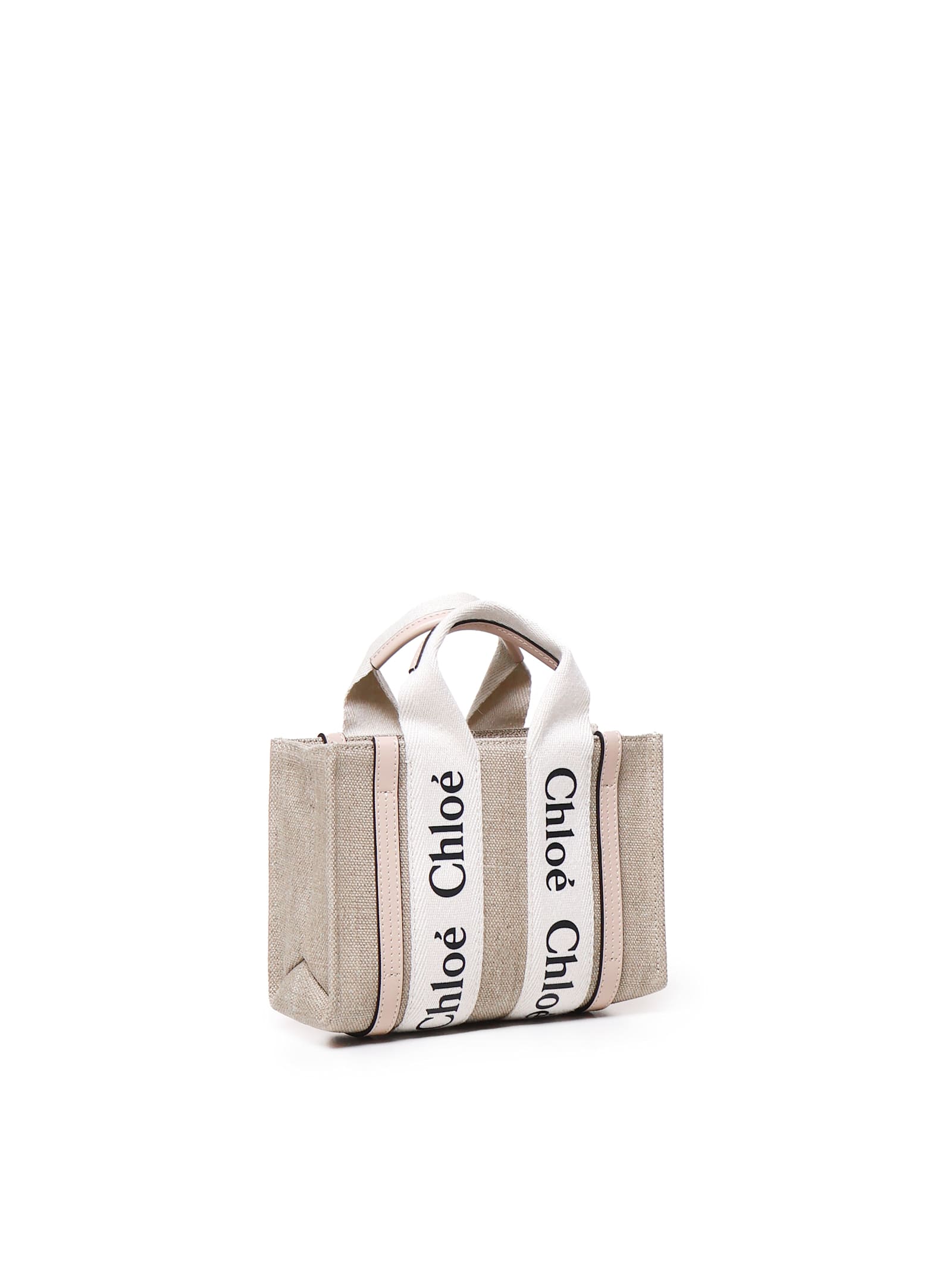 Shop Chloé Small Wooden Bag In Linen Canvas In Cement Pink