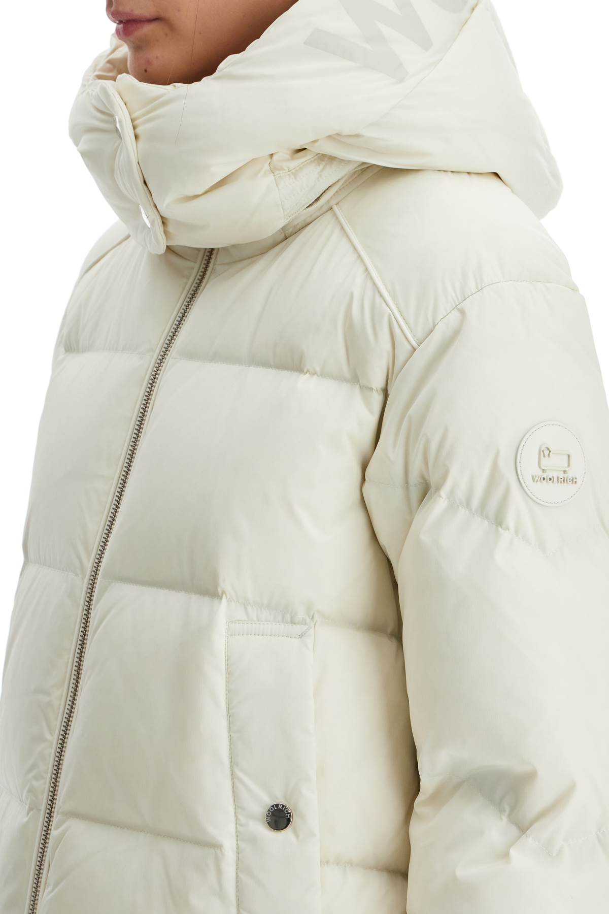 Shop Woolrich Short Alsea Down Jacket In Milky Cream (white)