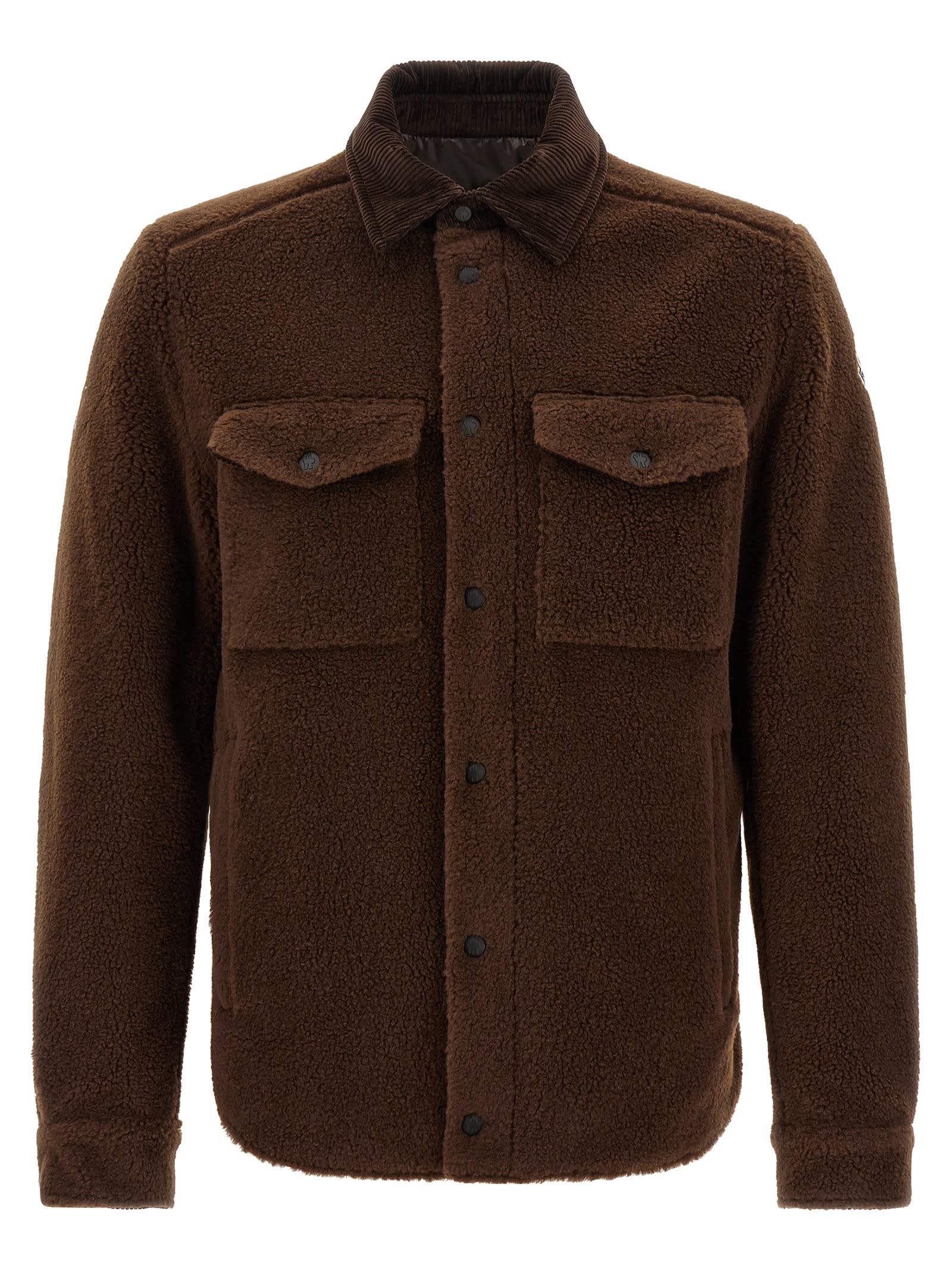 Moncler Cozy Jacket With Chest Pockets And Corduroy Collar In Brown