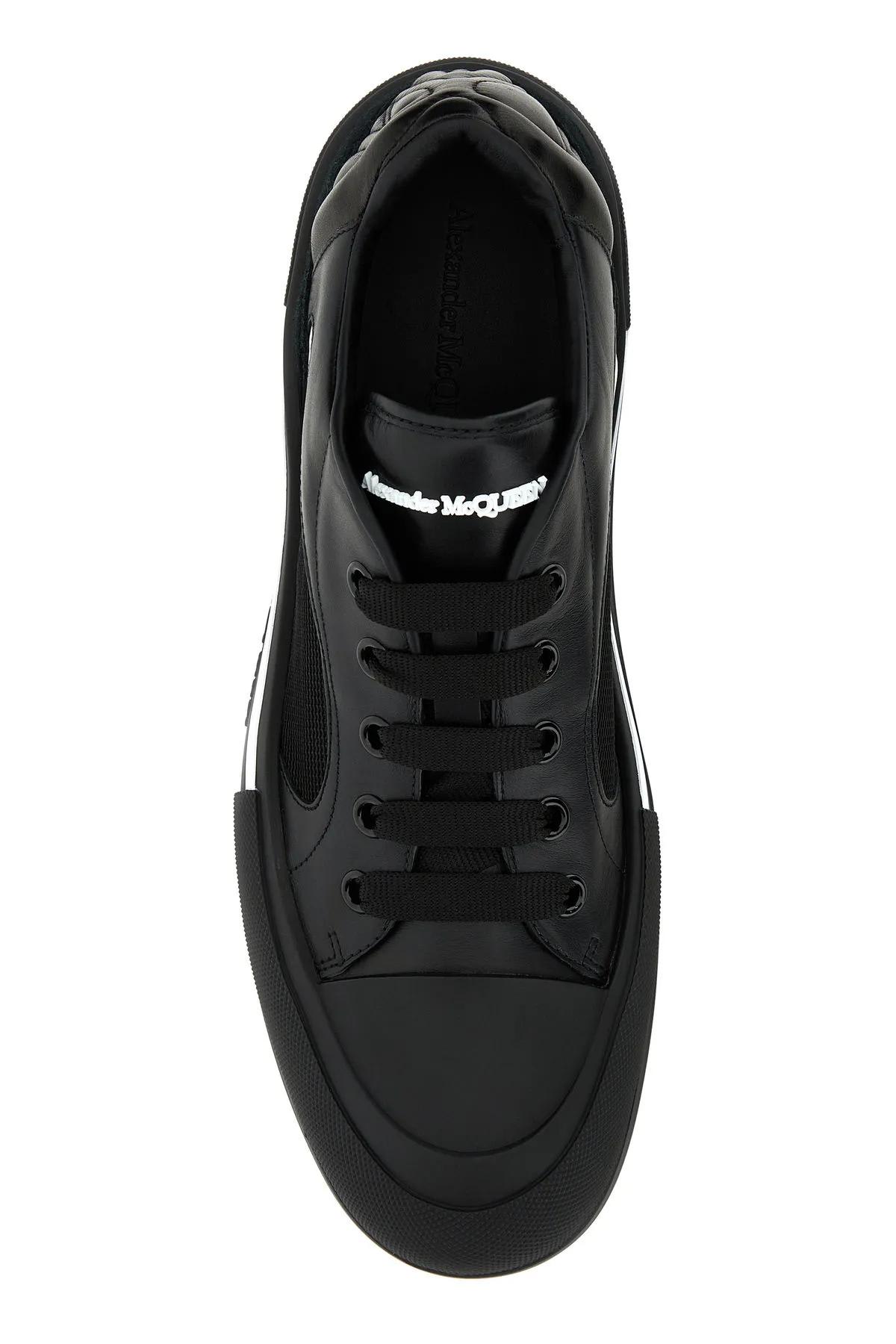 Shop Alexander Mcqueen Black Nylon And Leather Plimsoll Sneakers In Nero
