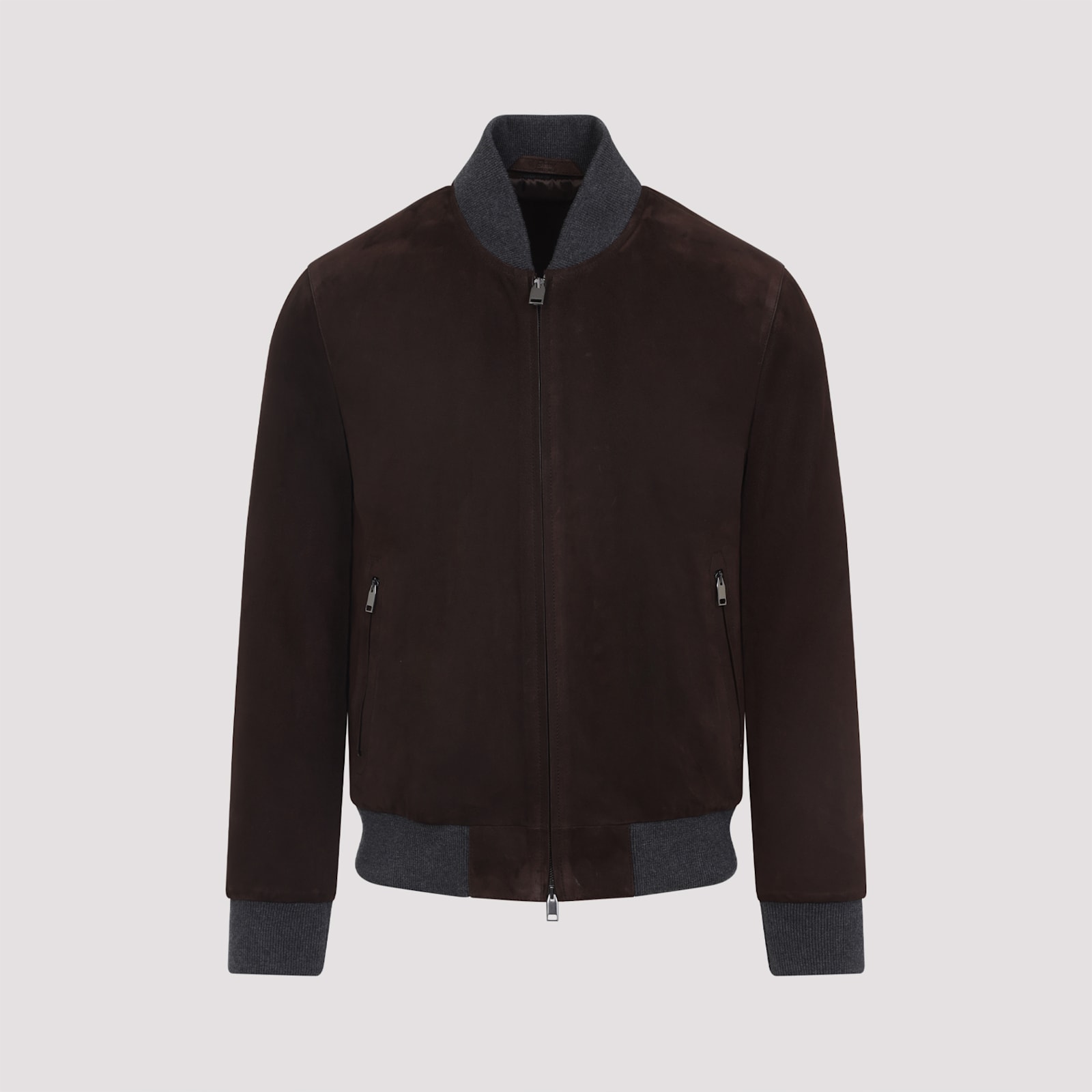 Brioni Ribbed Collar Bomber With Side Pockets In Brown