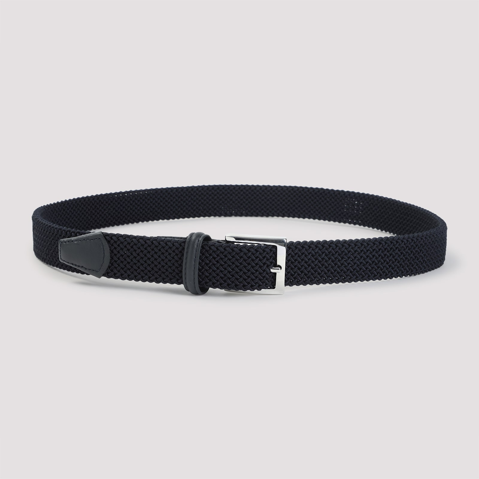Kiton Adjustable Braided Leather Belt With Silver Buckle In Black