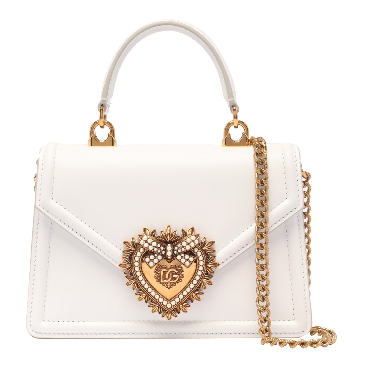 Dolce & Gabbana Devotion Small Bag In Bianco Ottico