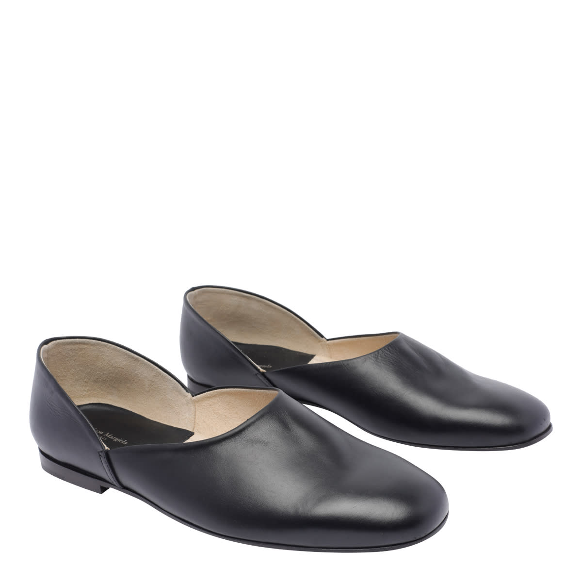 Maison Margiela Leather Grecian Slider Slippers Round Toe In Black