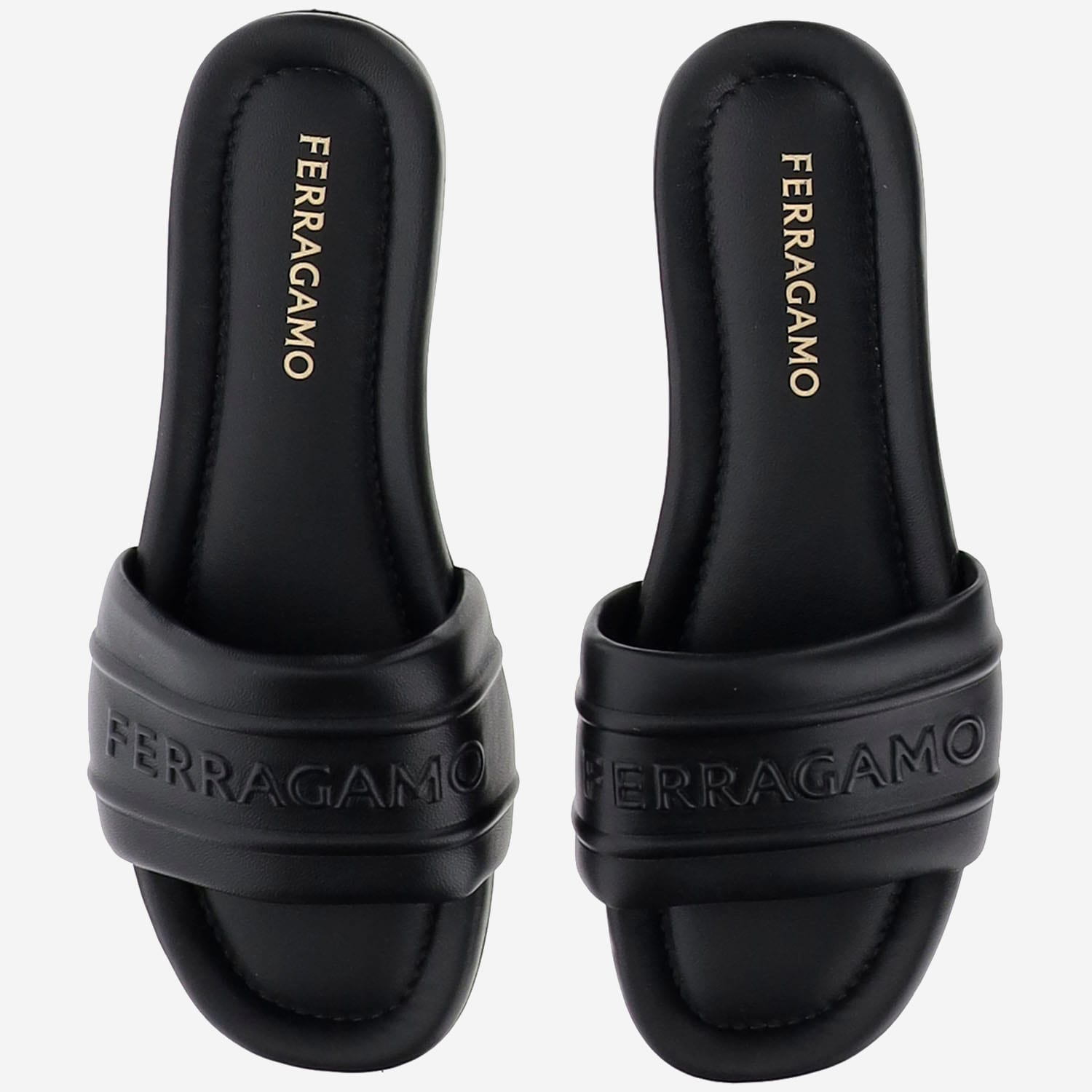 Shop Ferragamo Leather Sandals With Logo In Black
