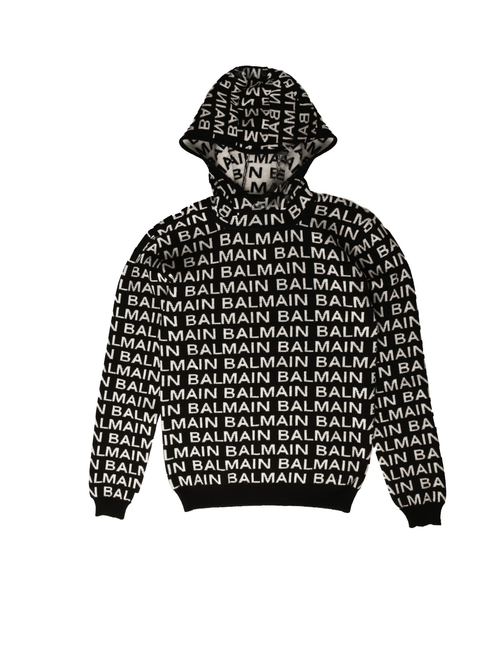 Balmain Kids' Black Sweater With Hood And White Writings