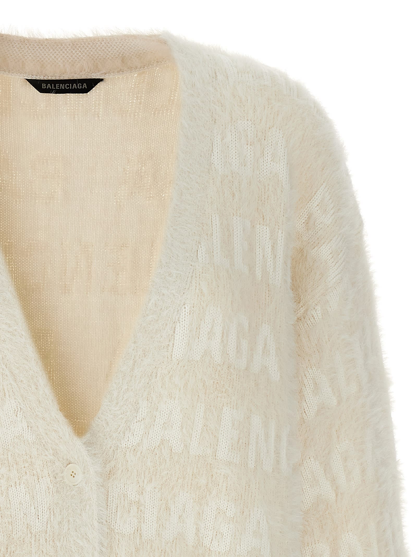 Shop Balenciaga Furry Cardigan In Beige