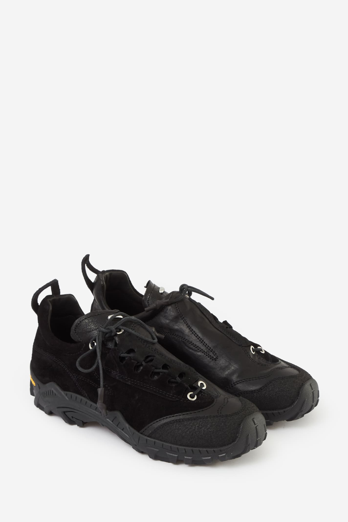 Our Legacy Black Suede Leather Sneakers With Vibram Sole In Animal Print