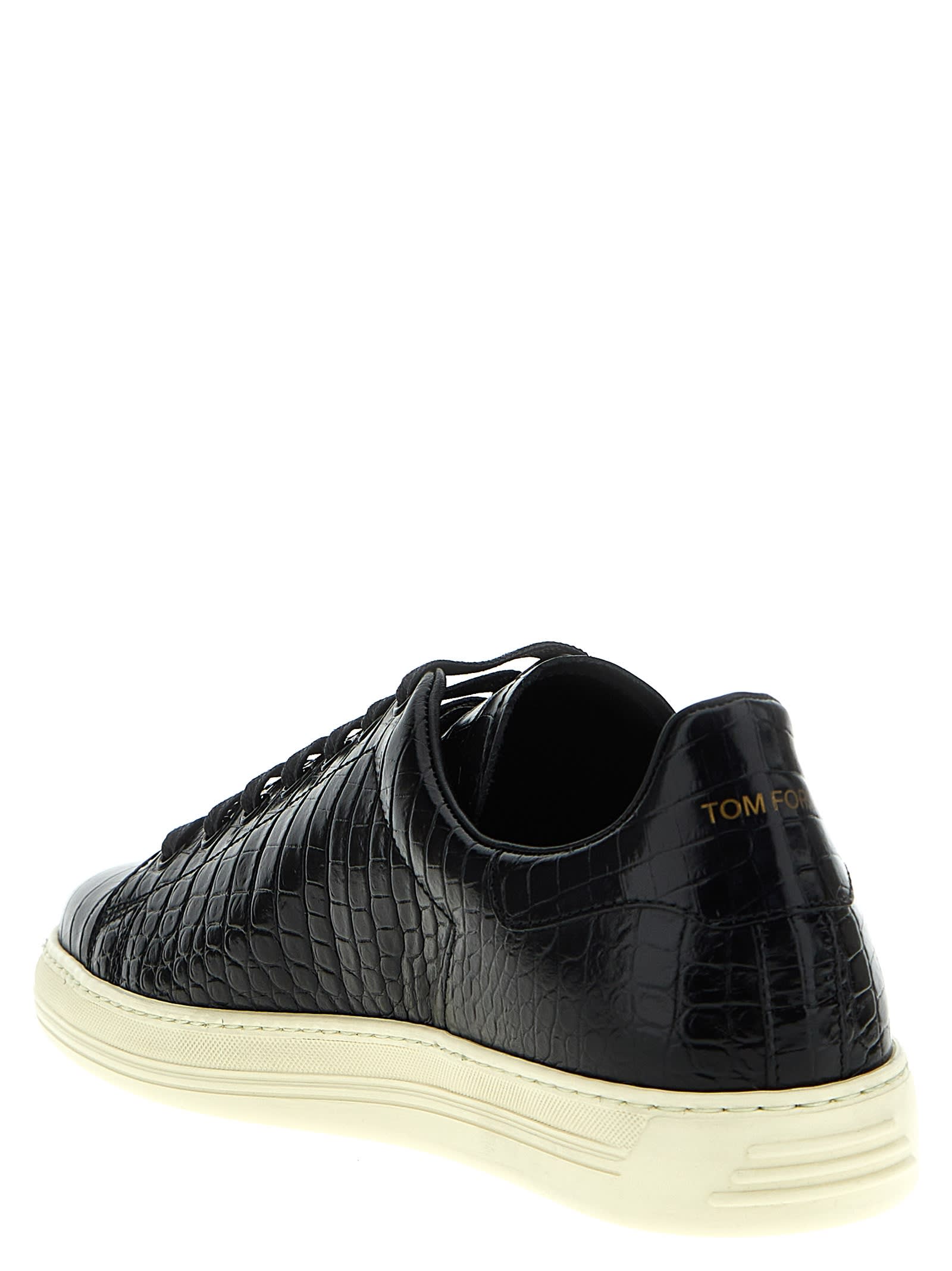 Shop Tom Ford Croc Print Sneakers In Black