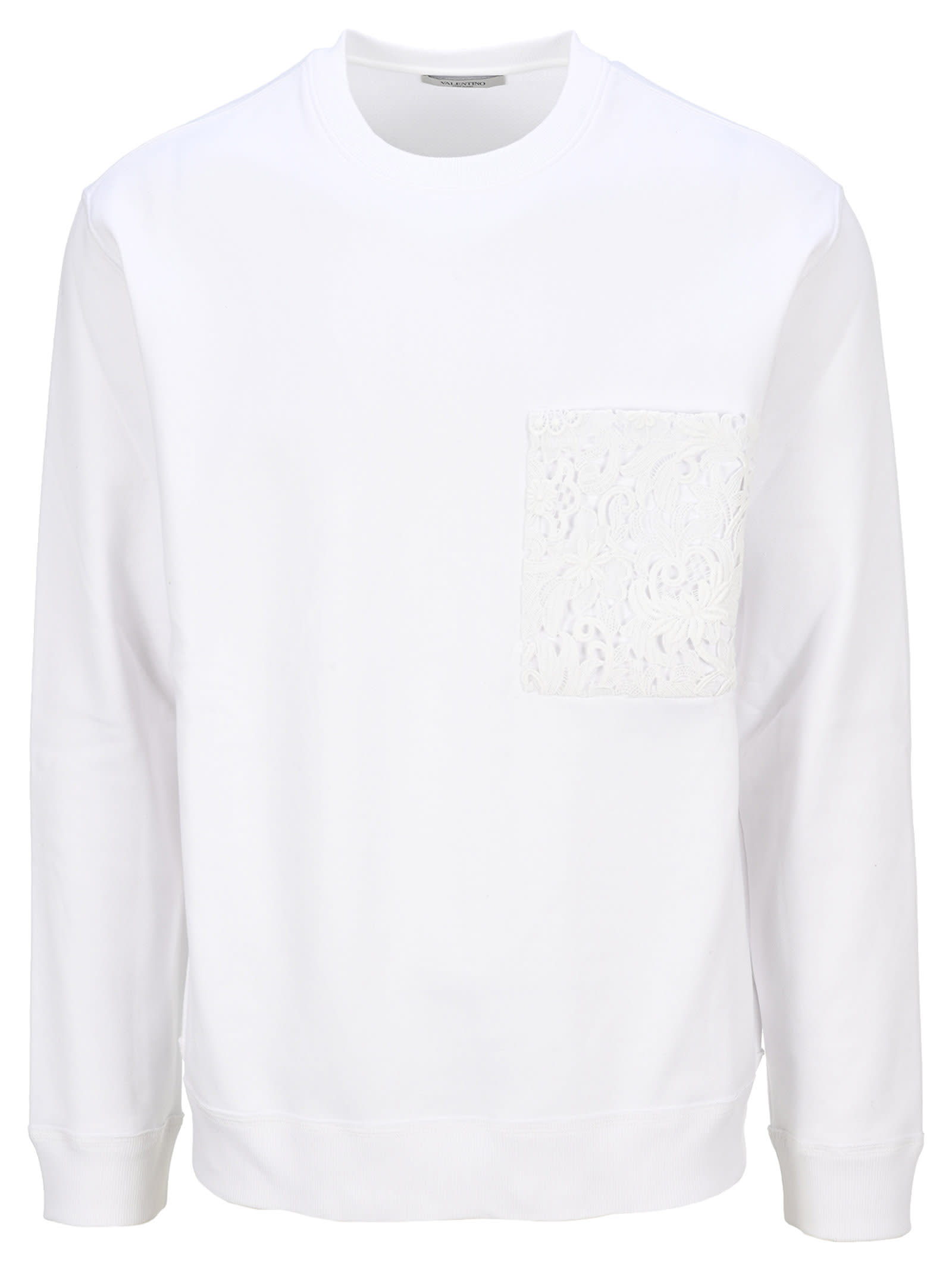 Valentino Crew-neck Cotton Sweatshirt With Macramé Pocket