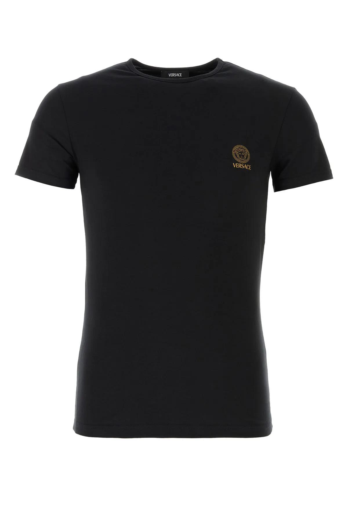 Shop Versace Black Stretch Cotton T-shirt