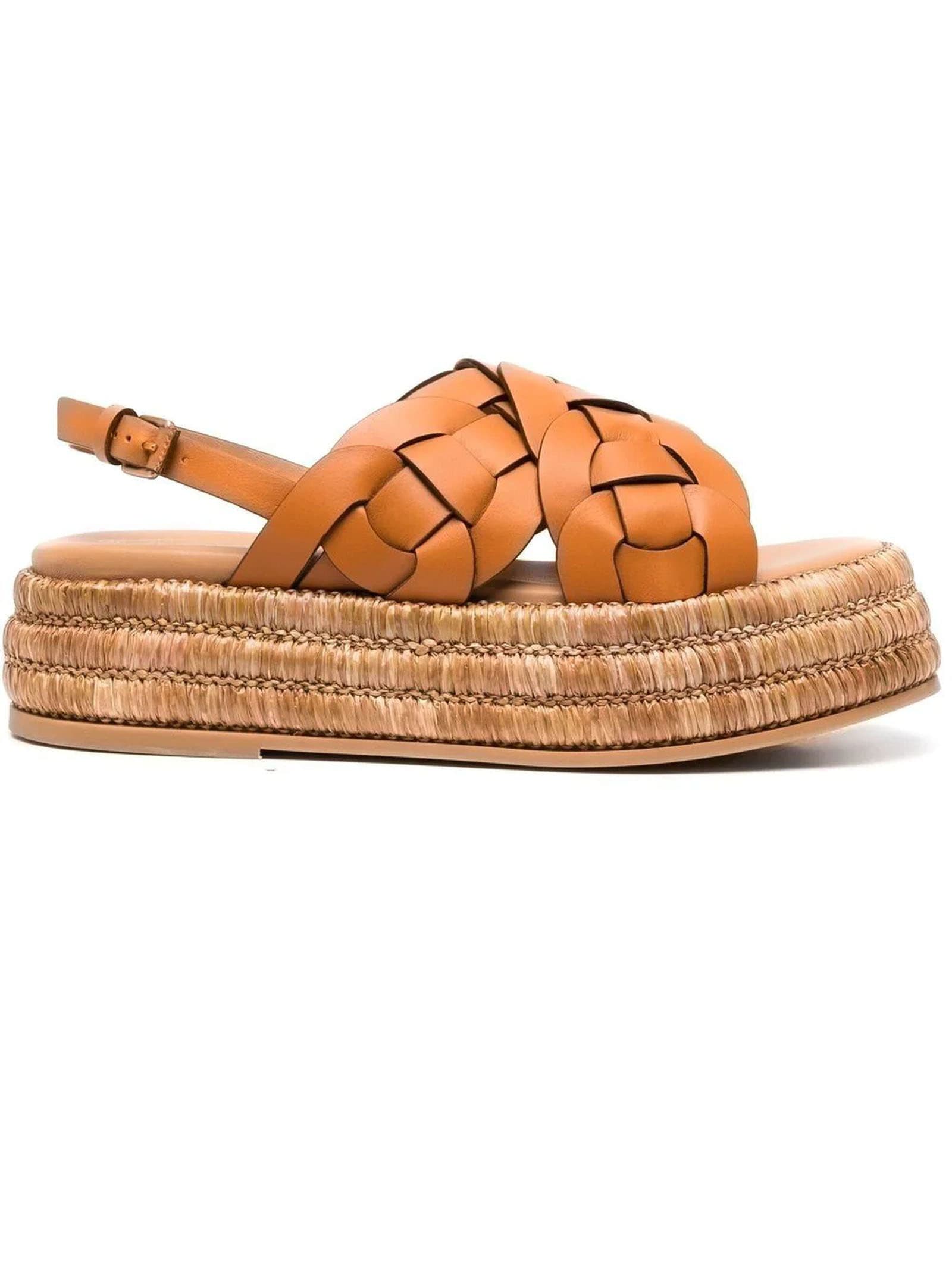 TOD'S CARAMEL BROWN CALF LEATHER SANDALS