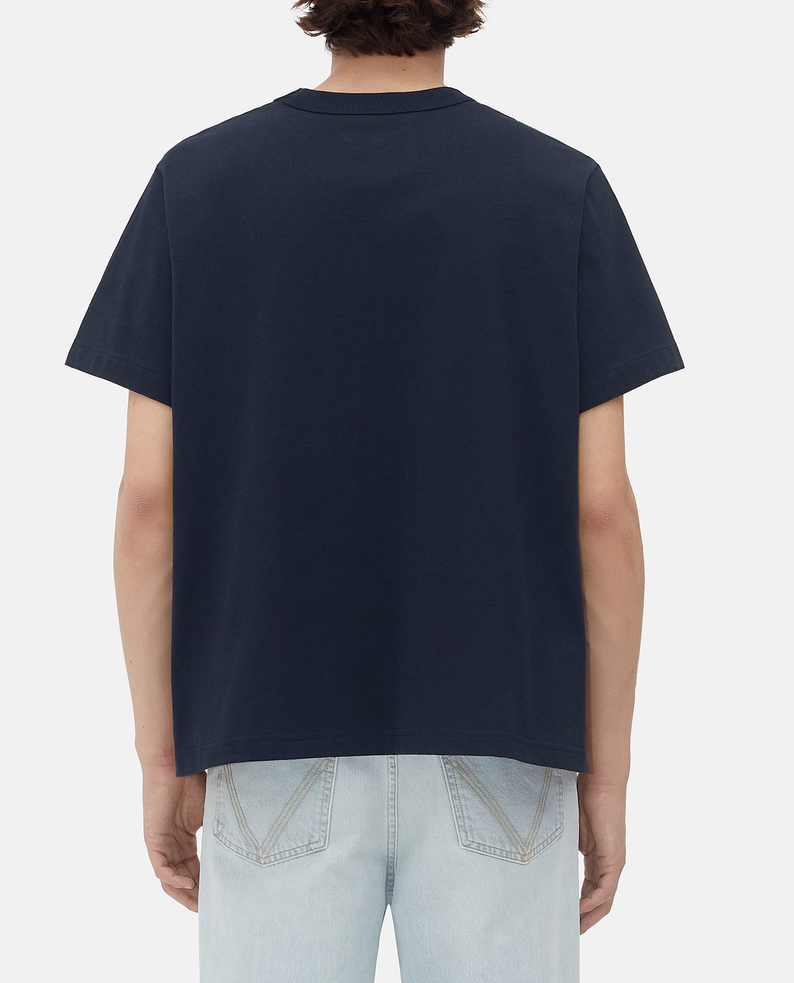 Bottega Veneta Double Layer Cotton Check T-shirt In Blue