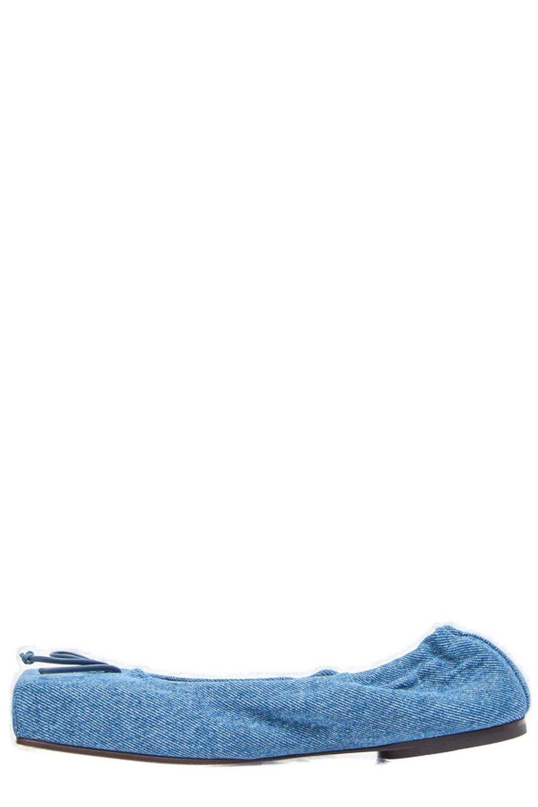 Jacquemus Les Ballerines Bow Square Toe Denim Ballet Flat In Blue