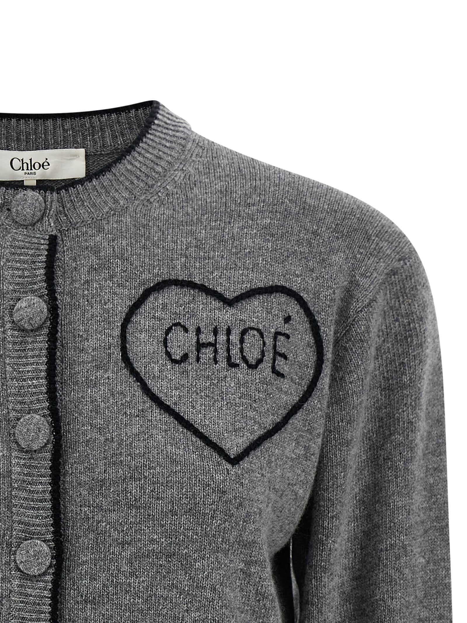 Chloé Embroidery Cardigan In Gray