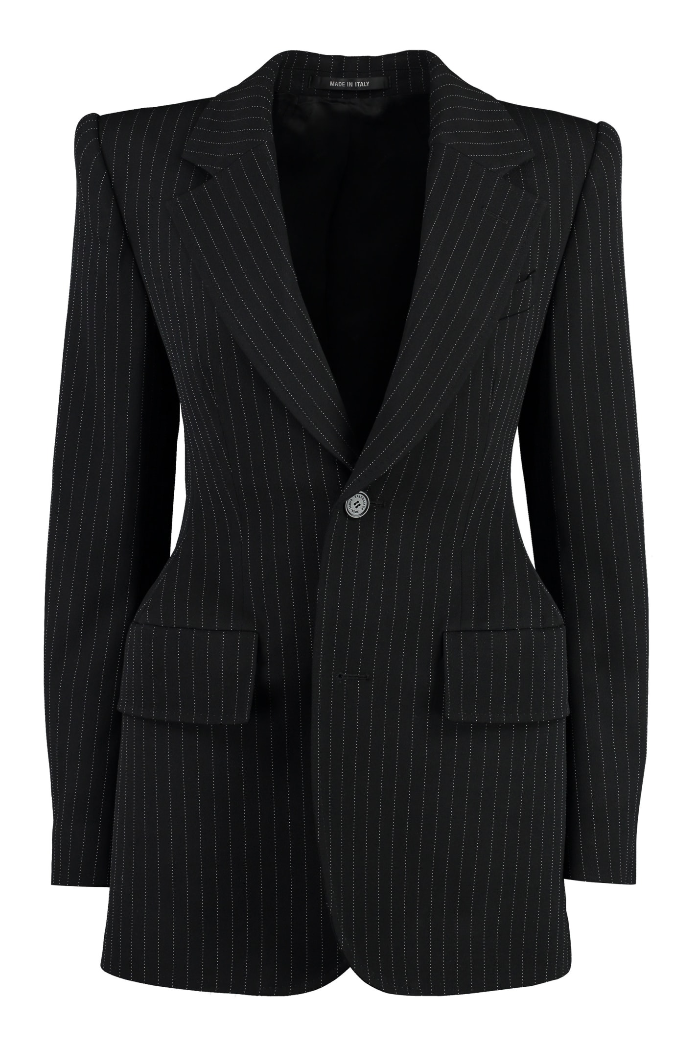 Shop Balenciaga Wool Pinstripe Blazer In Black