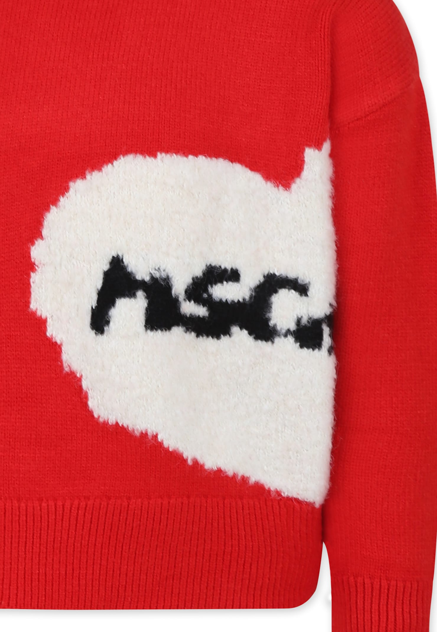 Msgm Red Crop Sweater For Girl With Heart And Logo In Red