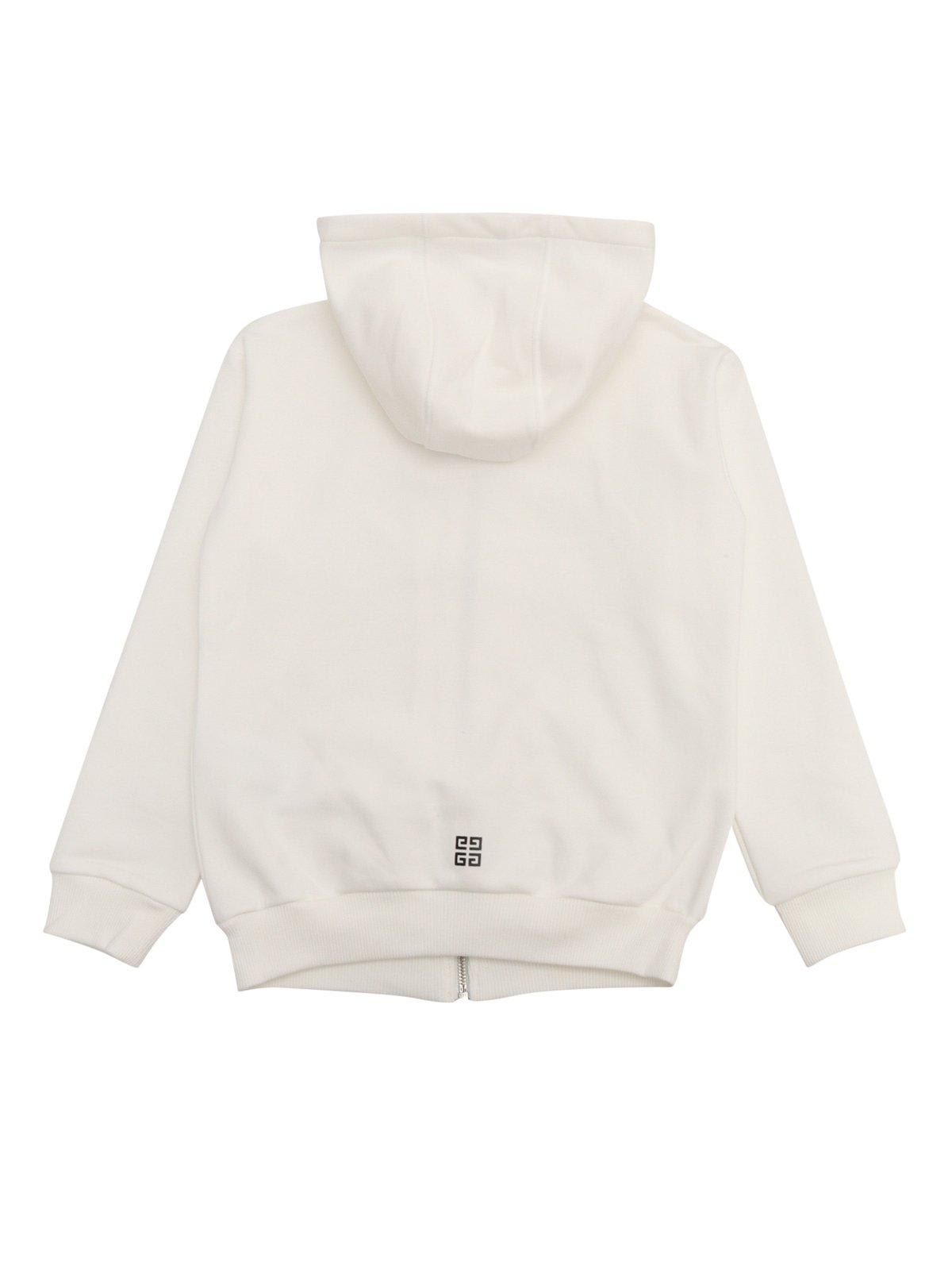 Shop Givenchy Logo-printed Drawstring Zip-up Hoodie In Bianco Sporco