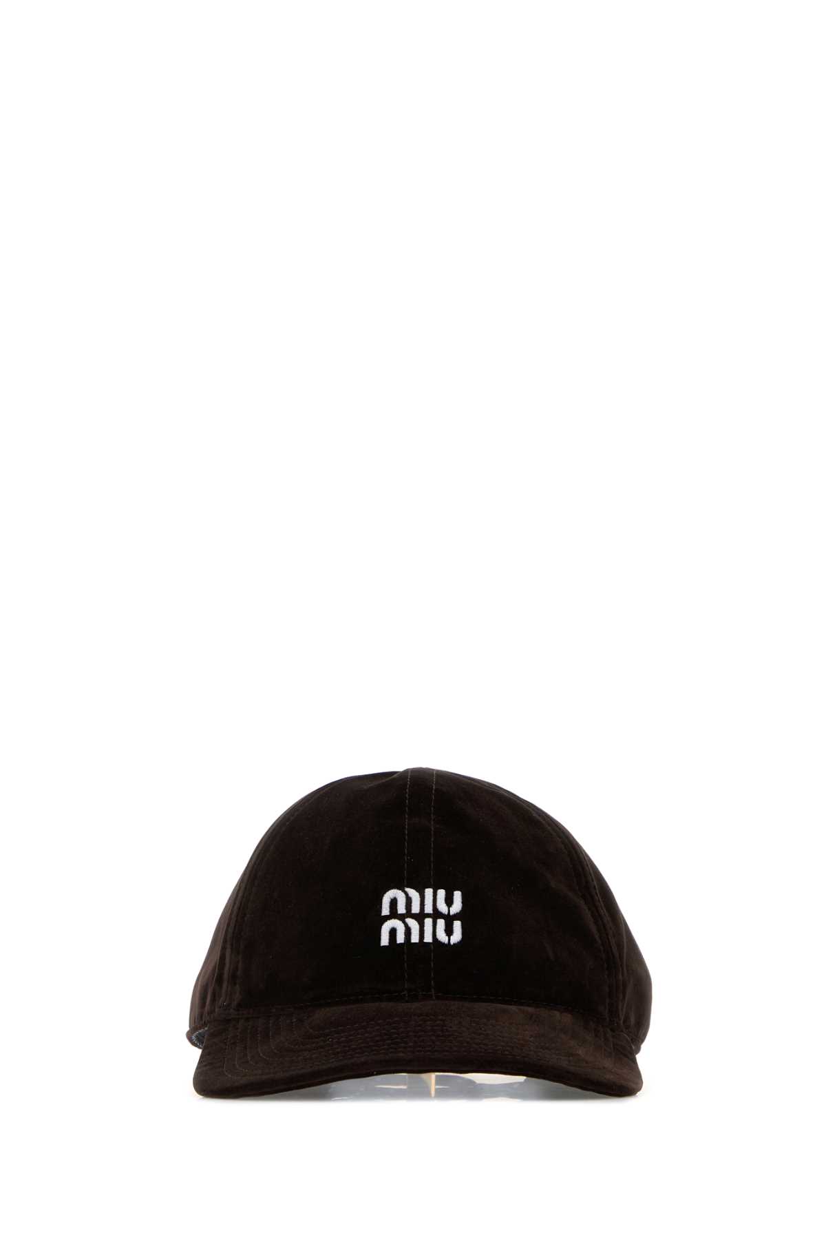 Miu Miu Soft Velvet Baseball Cap With Curved Brim In Black