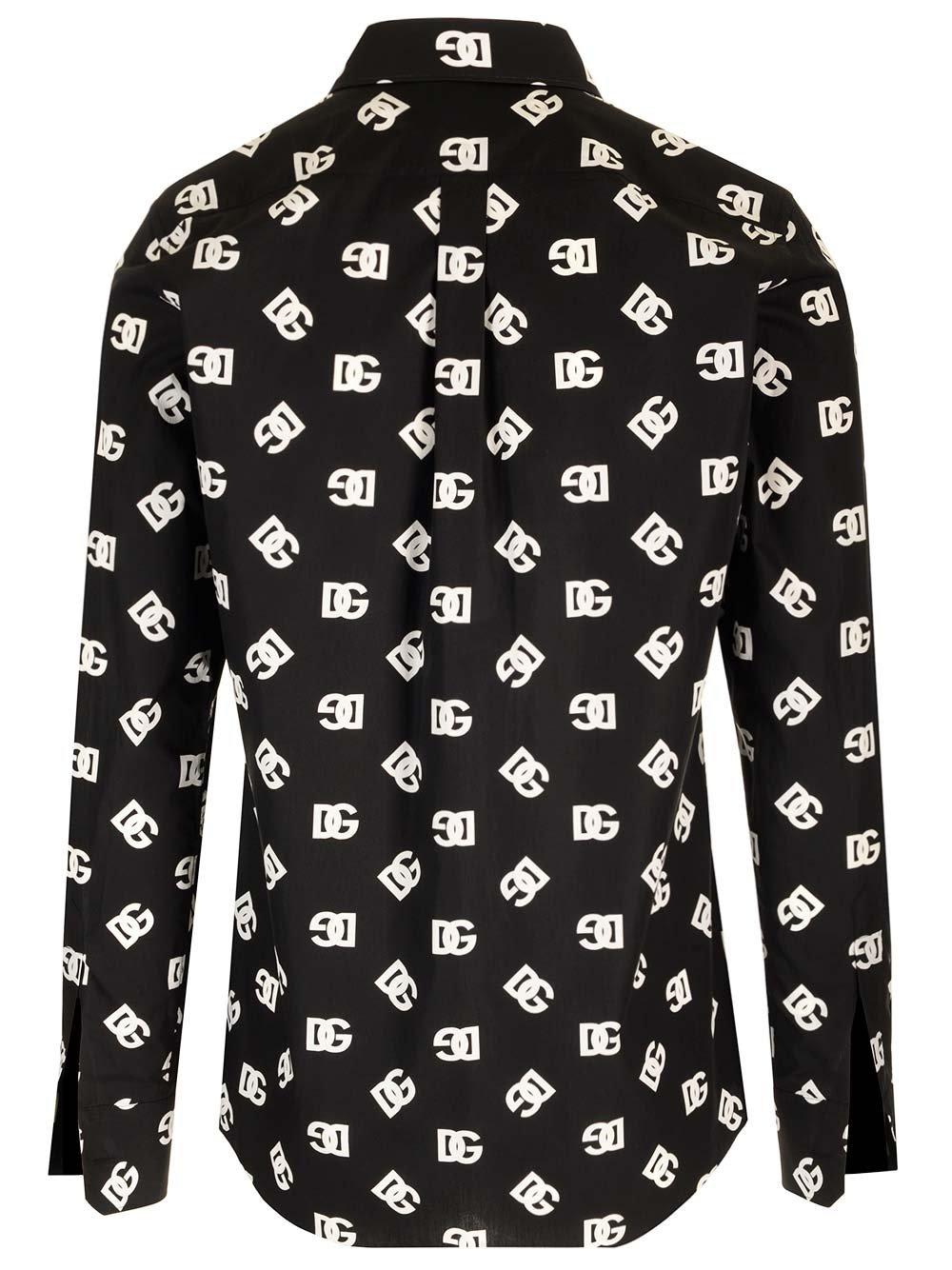 Shop Dolce & Gabbana All-over Dg Printed Buttoned Shirt In Dg Bianco Fdo.nero