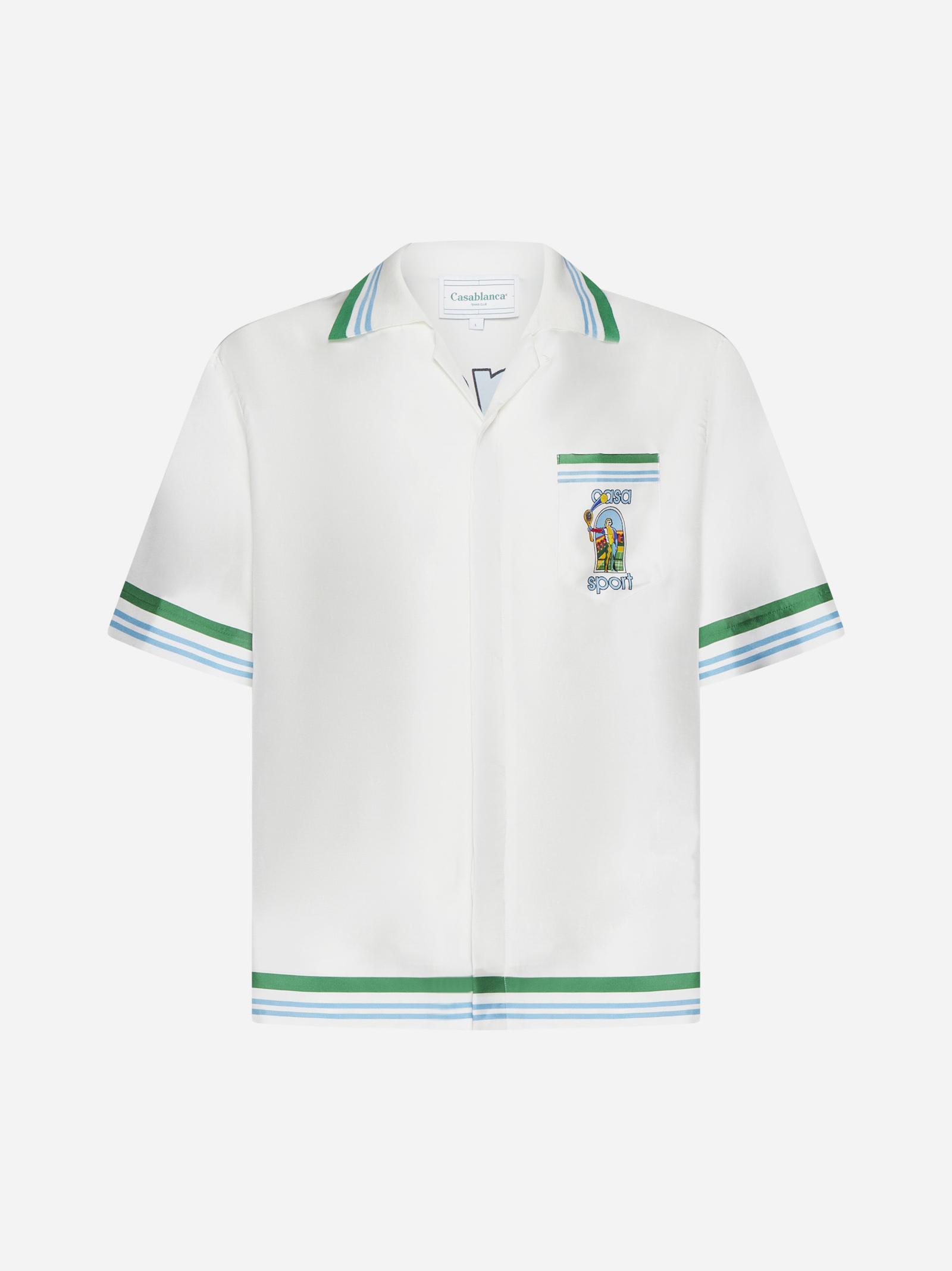 Shop Casablanca Le Jeu Colore Silk Shirt In White/blue