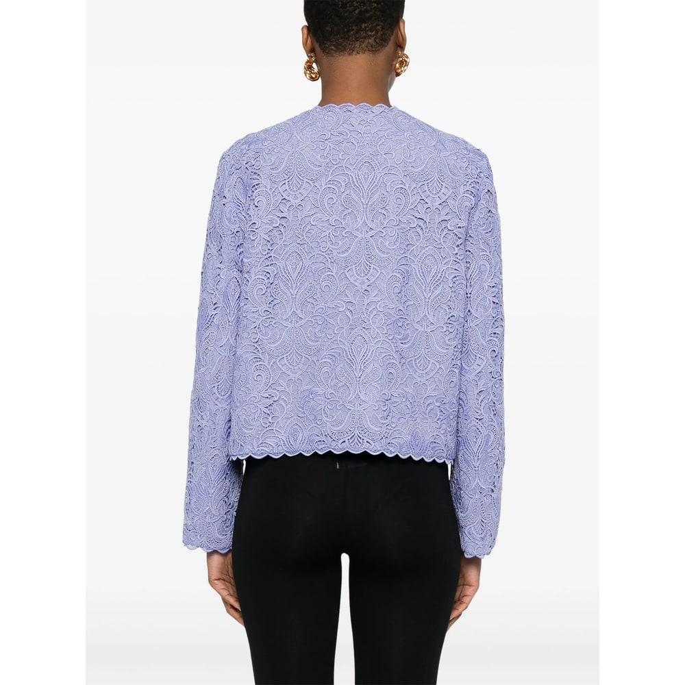 Etro Scalloped Corded Lace Jacket In Blue
