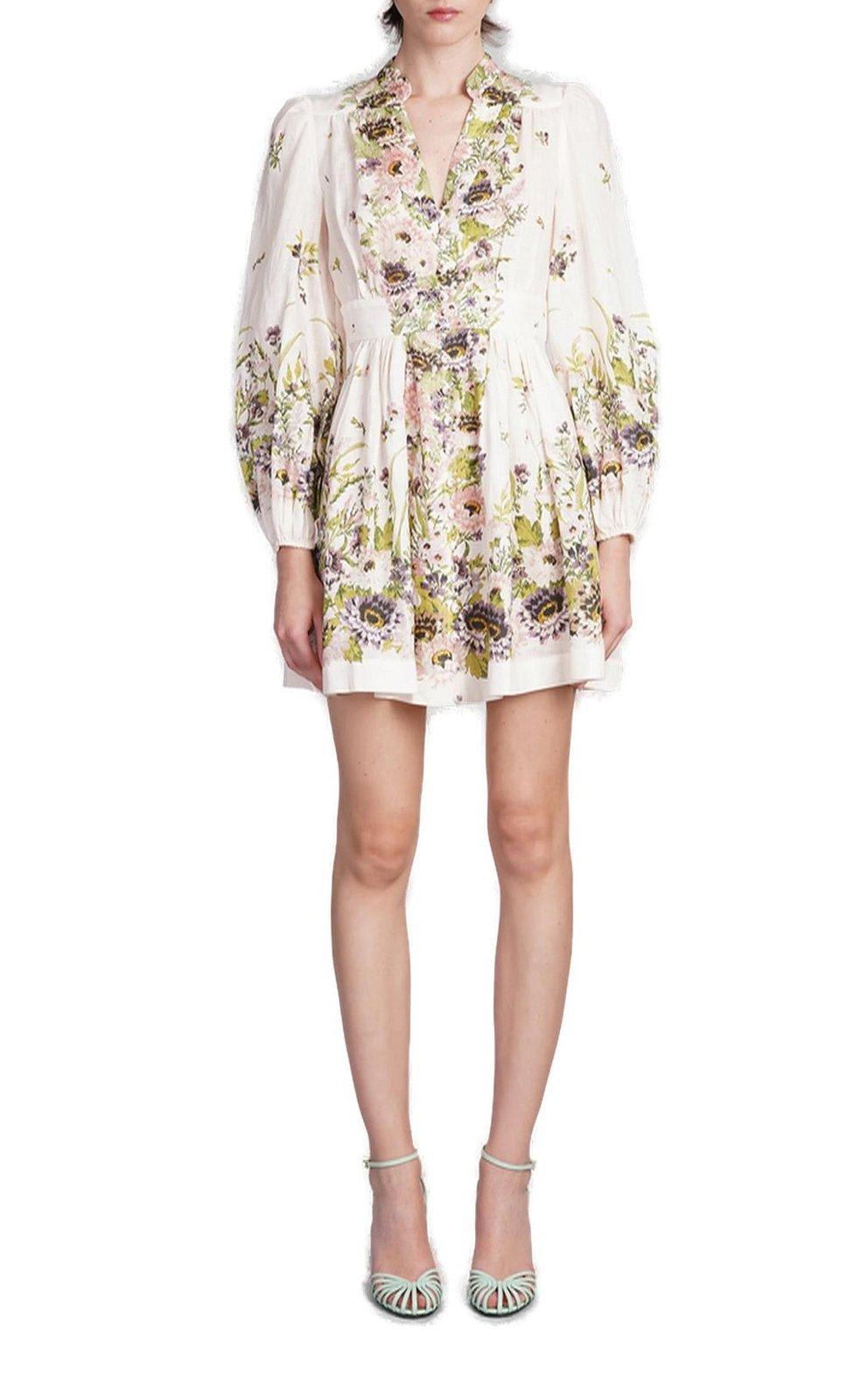 Shop Zimmermann Halliday Plunge Mini Dress In Neutro