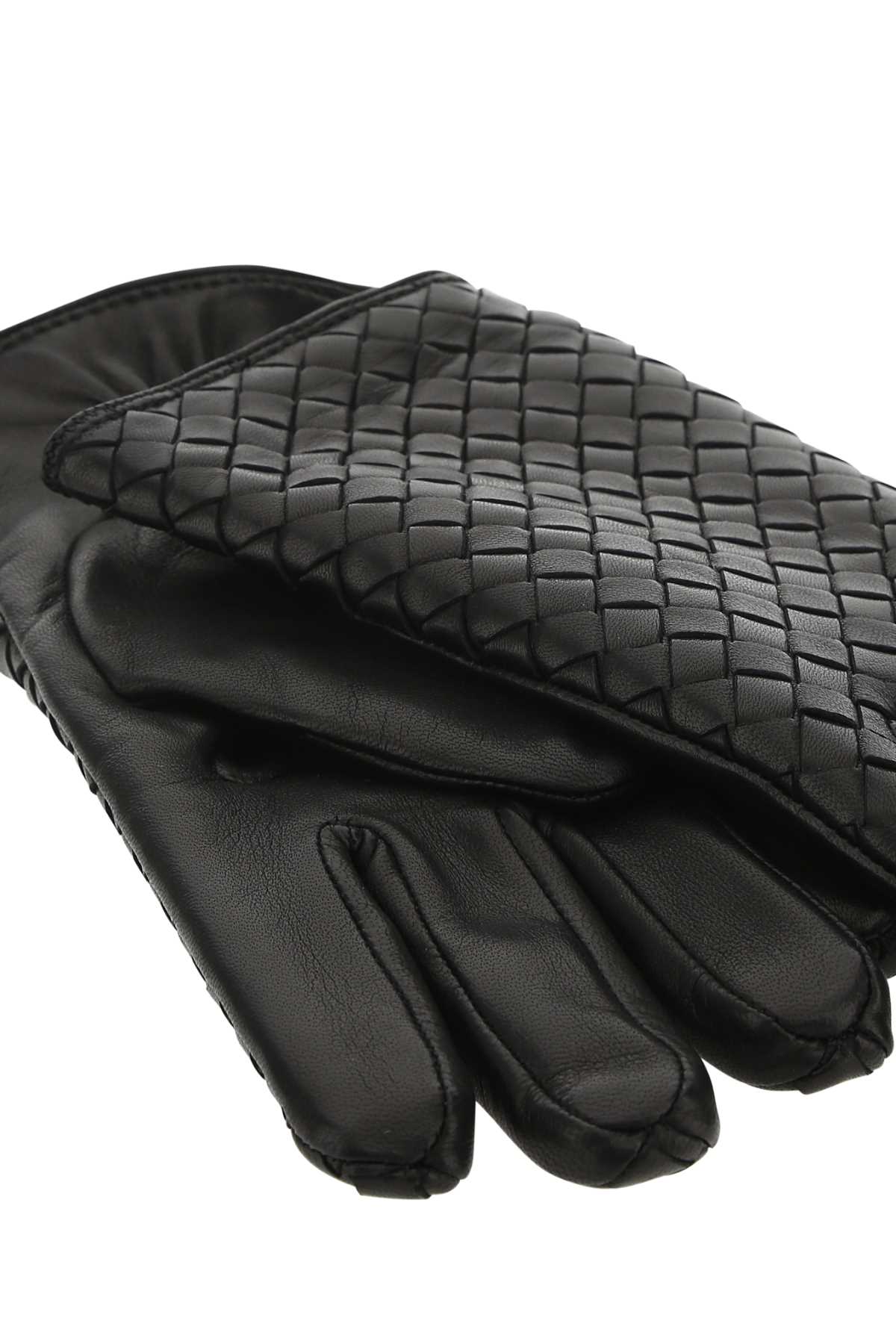 Bottega Veneta Black Leather Gloves In 1000