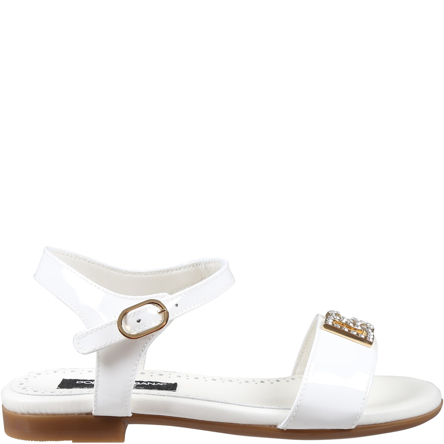 Shop Dolce & Gabbana White Sandals For Girl With Monogram