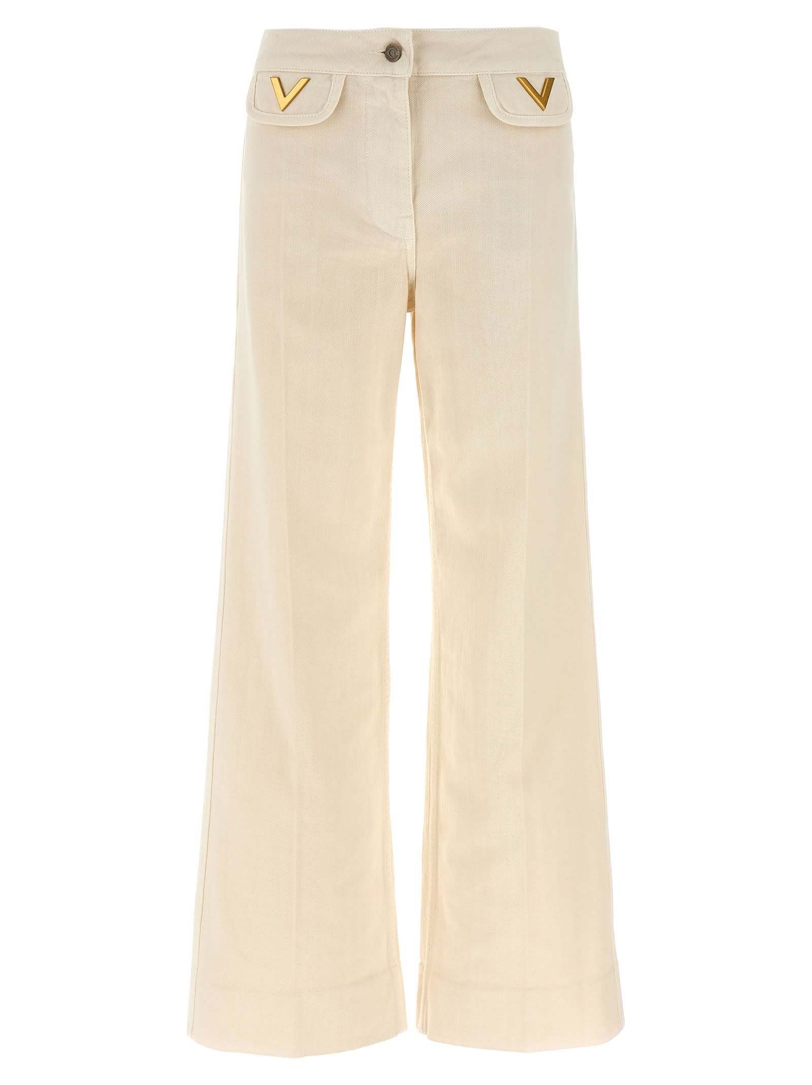 Valentino Vgold Low-rise Wide-leg Jeans In White
