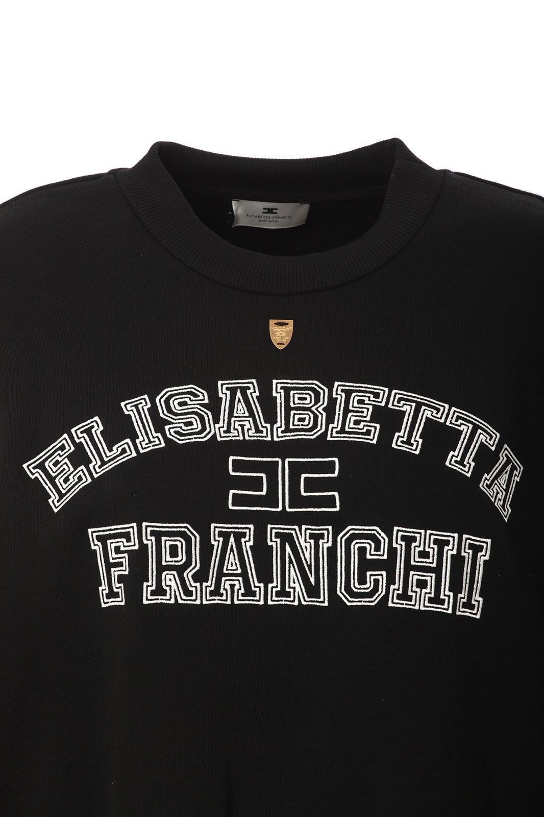 Shop Elisabetta Franchi College Logo Embroidered Cropped Sweatshirt In Black