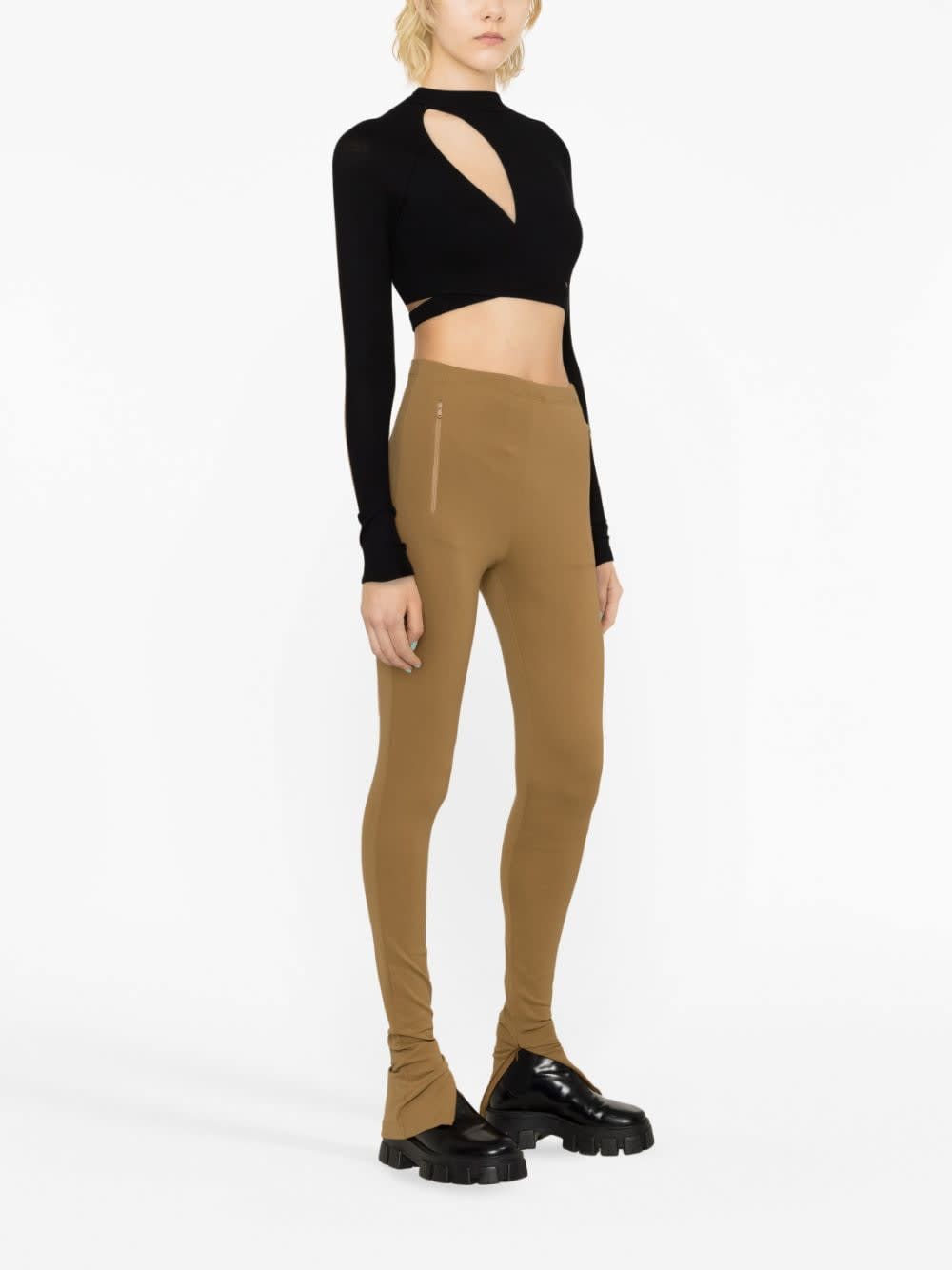 Wardrobe.nyc High-waisted Leggings With Side Zip Pockets In Brown