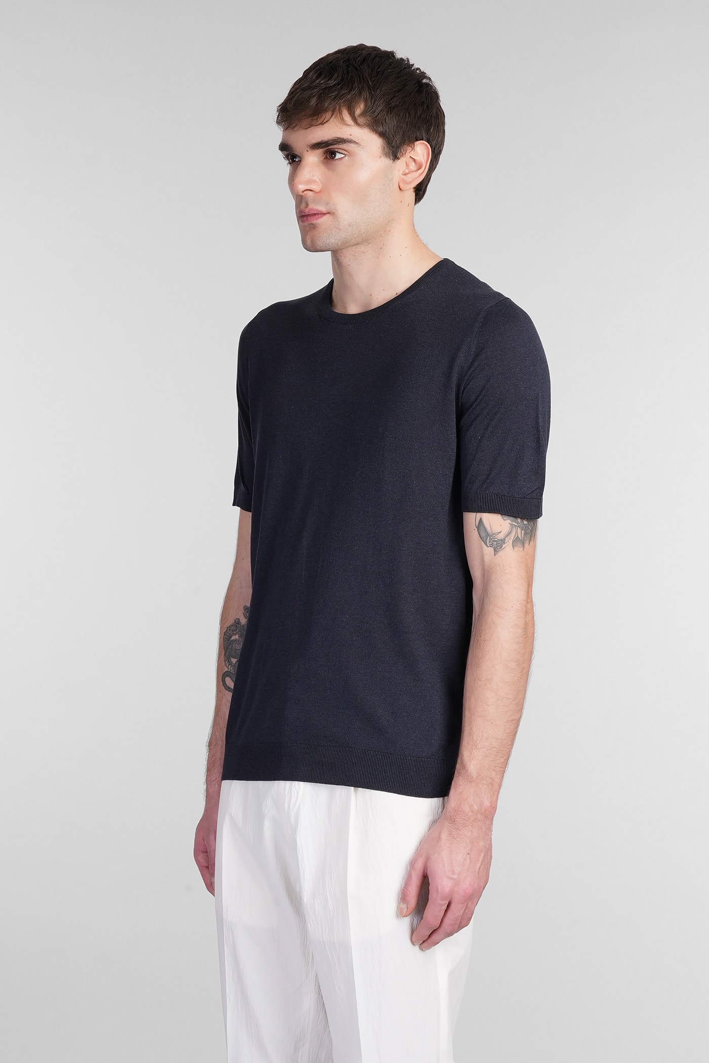 Tagliatore Josh T-shirt In Blue Silk In Blue