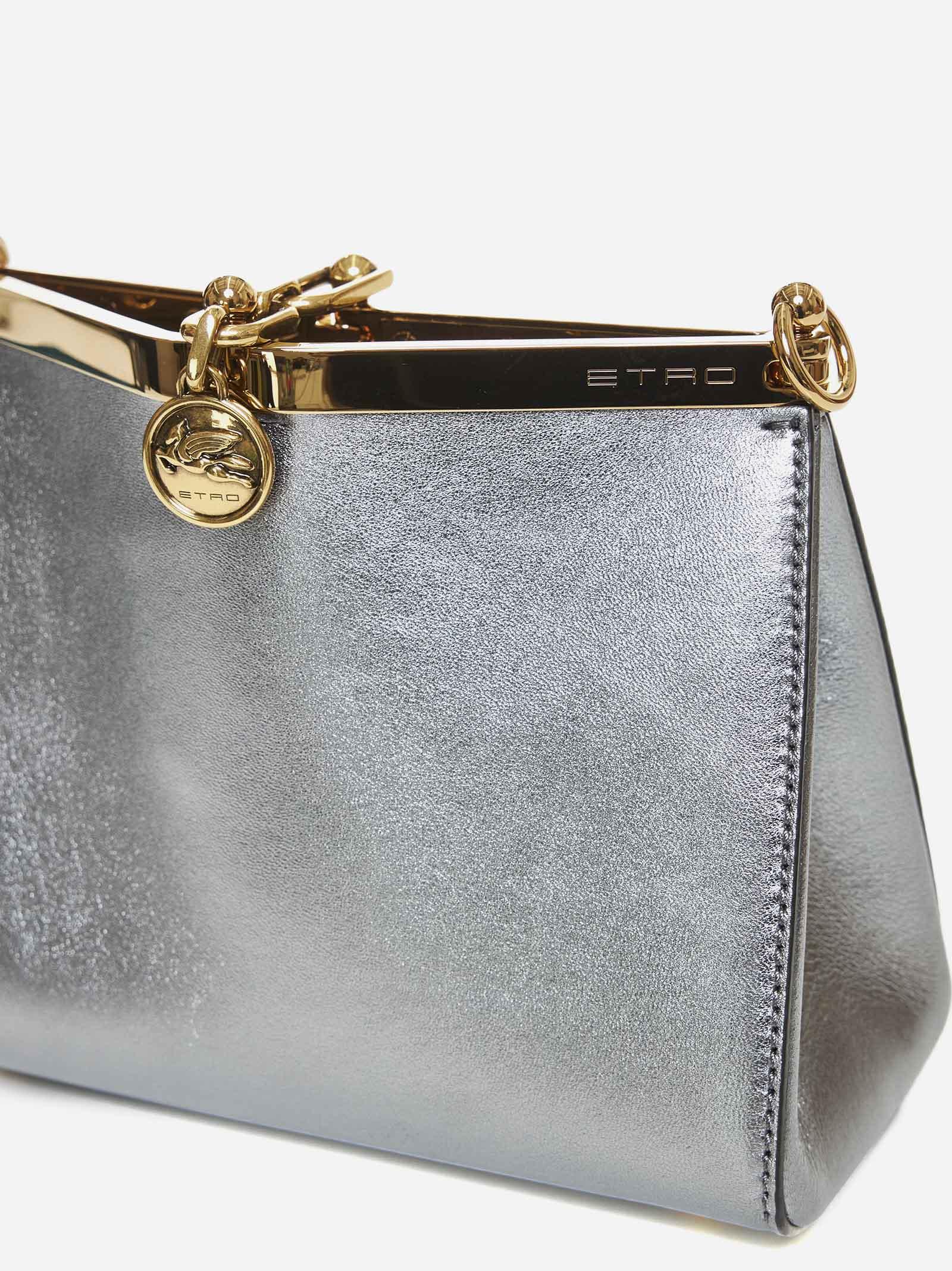 Shop Etro Vela Leather Small Bag In Argento